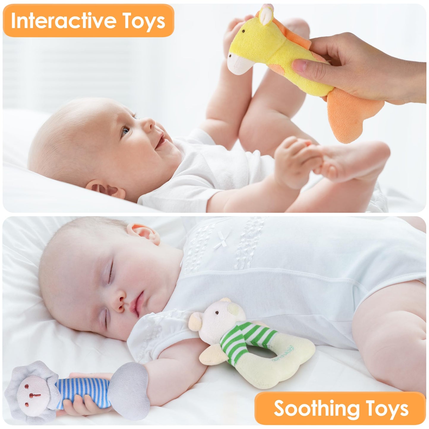 iPlay iLearn Baby Jungle Plush Rattle – Sensory Toys for 0-12 Months