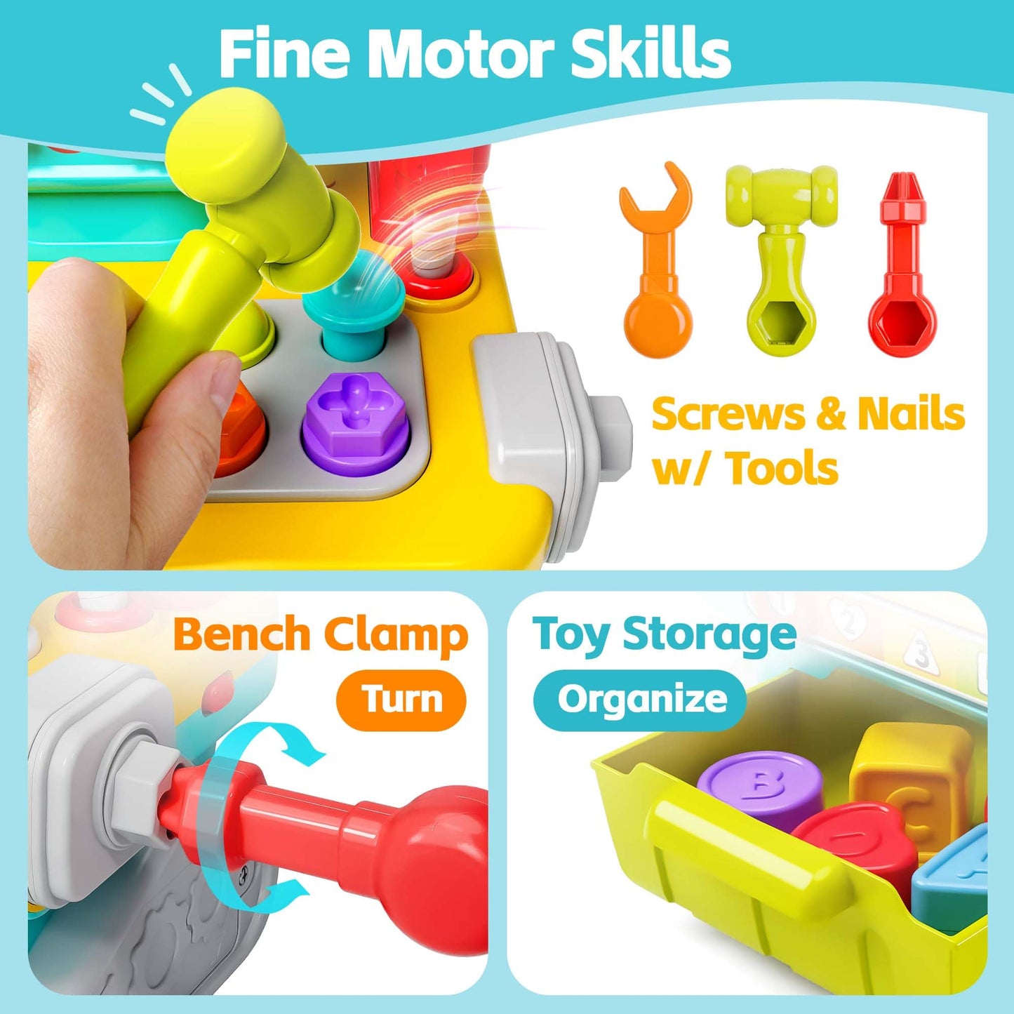 iPlay iLearn Toddler Musical Workbench Toy - Pretend Tool Set for 12-24 Months