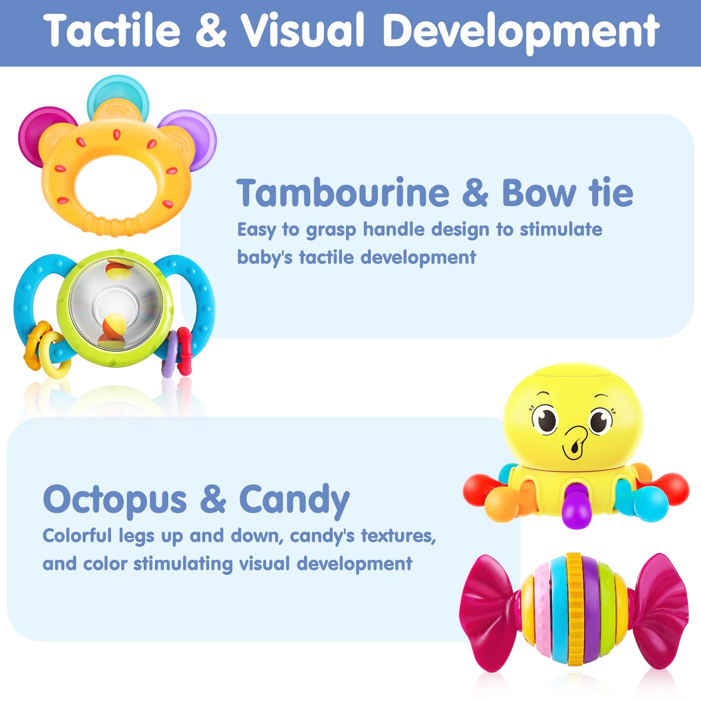 iPlay iLearn 10pcs Baby Rattles Set — Sensory Teether & Shaker Toys for Babies 0-12 Months