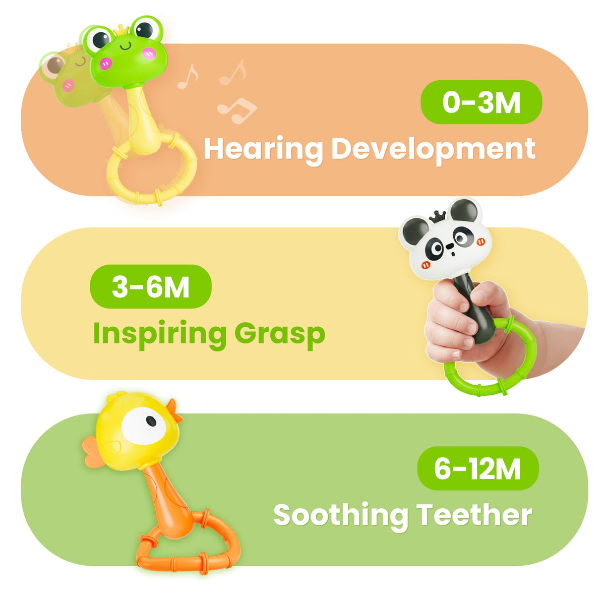 iPlay iLearn Baby Maracas Rattle Set — Infant Animal Shaker Toys for 0–18 Months