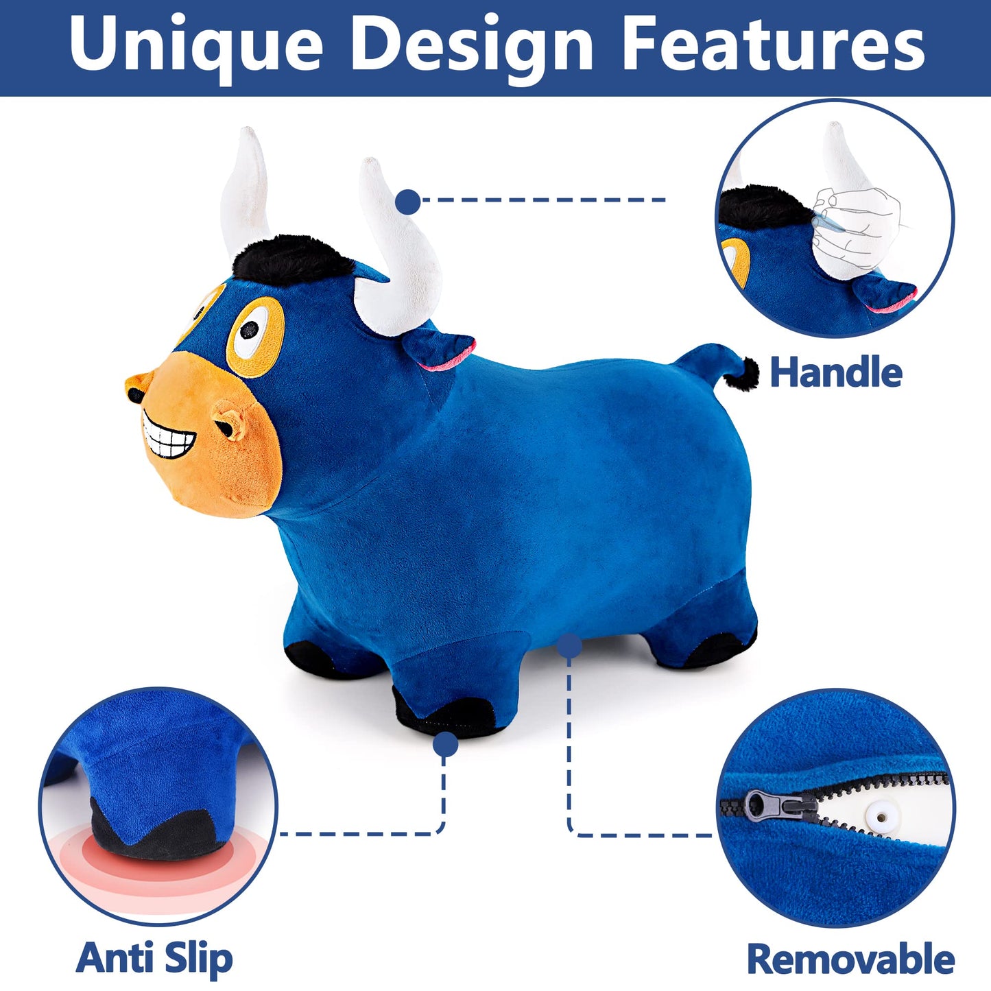 iPlay, iLearn Bull Hopping Horse – Plush Inflatable Ride-On Toy for Kids