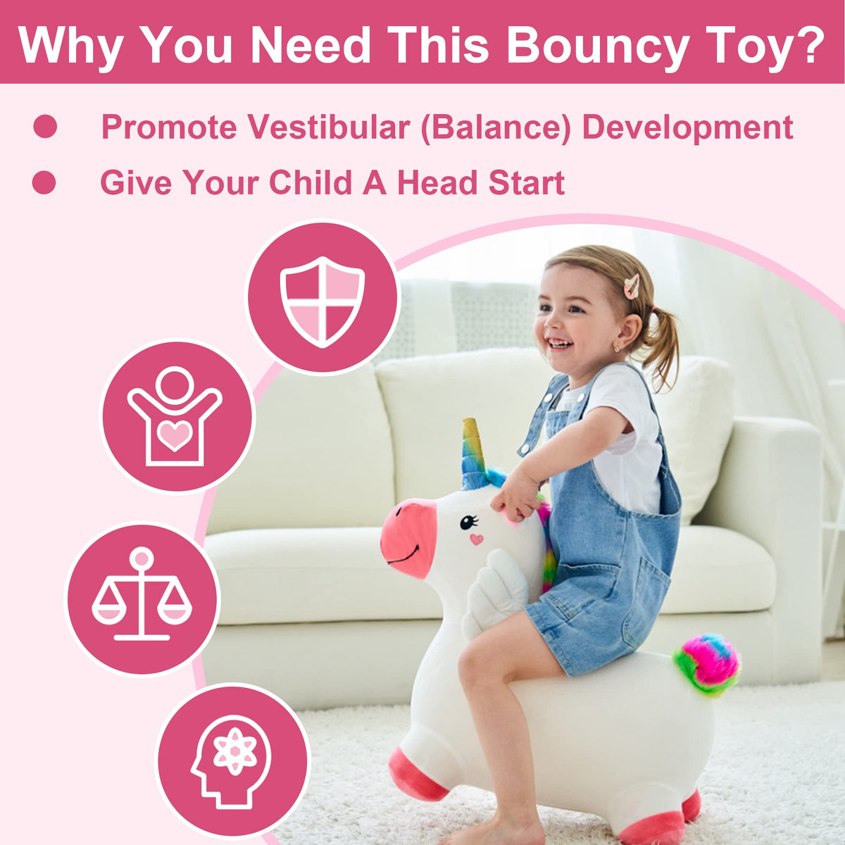 iPlay iLearn Hopping Unicorn Horse – Toddler Ride-On Bouncer Toy