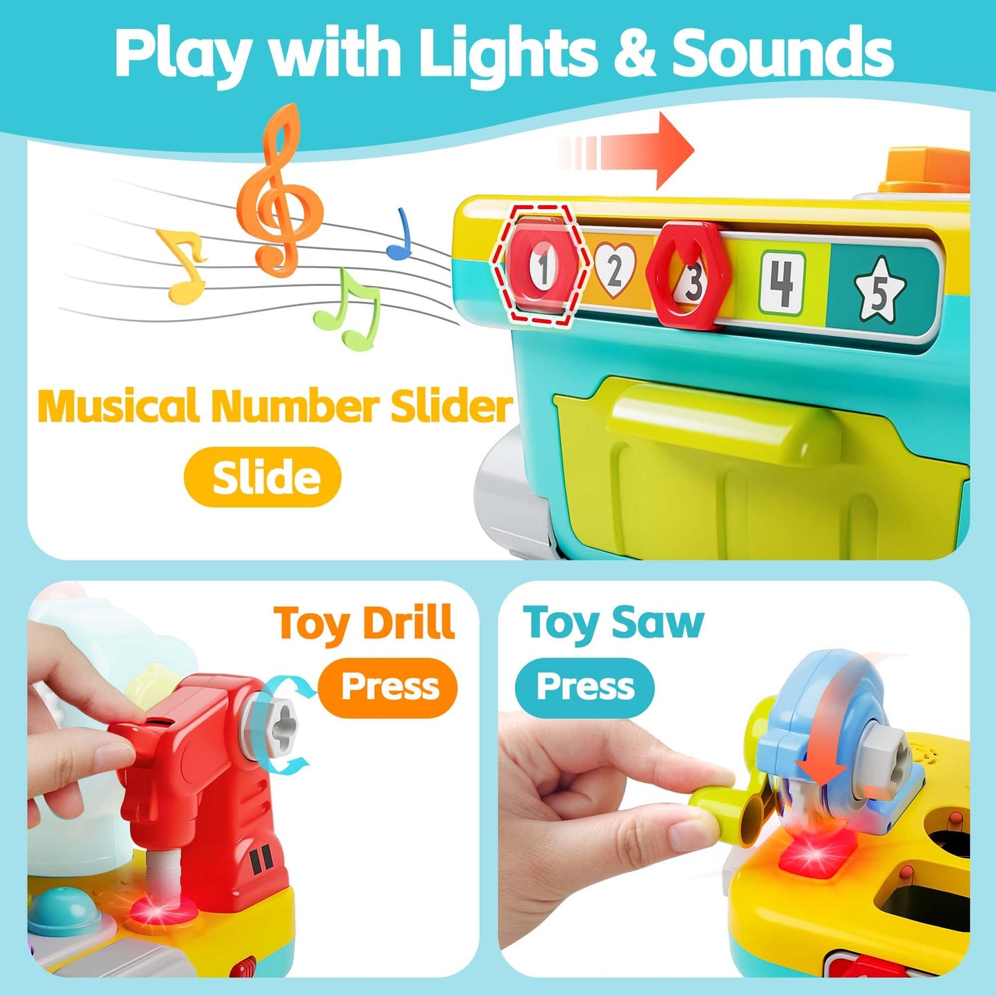 iPlay iLearn Toddler Musical Workbench Toy - Pretend Tool Set for 12-24 Months