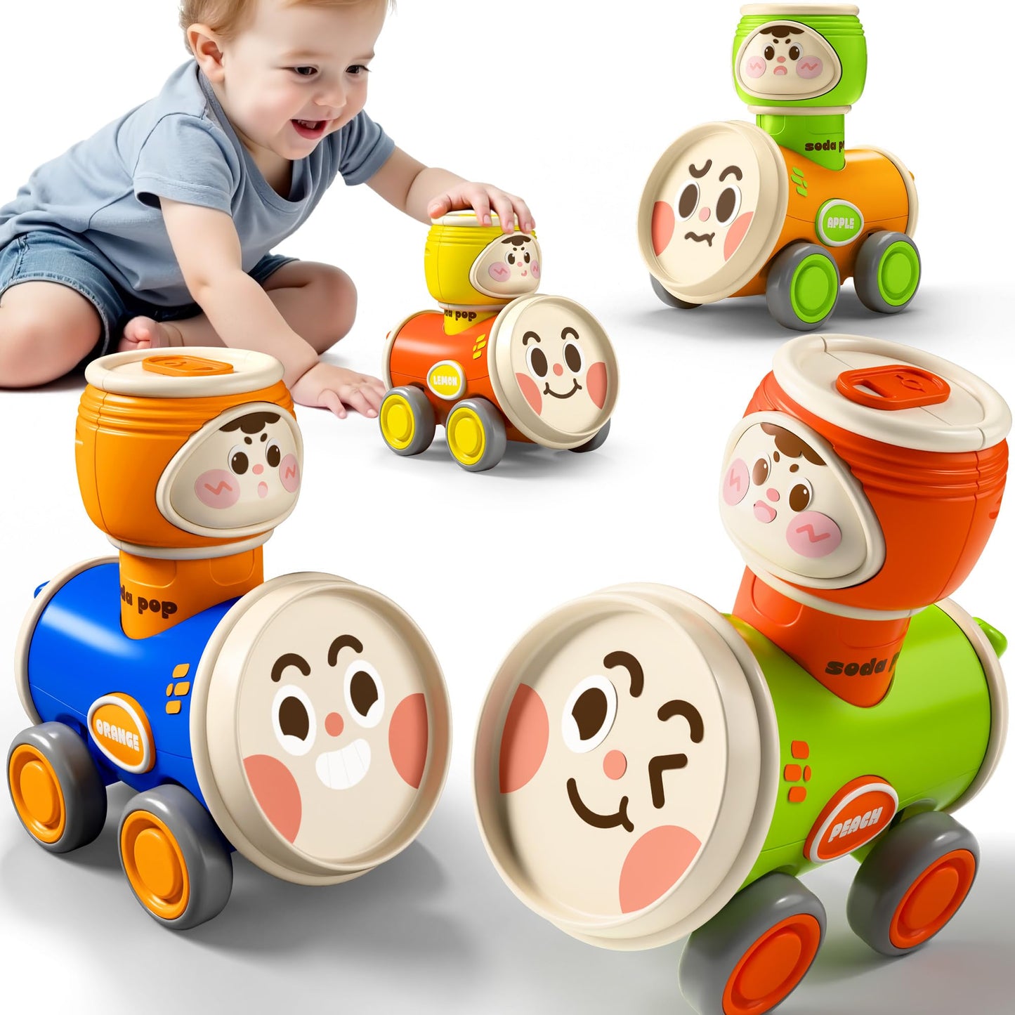 iPlay iLearn Press to Go Car Toys Set for Toddlers 1-3 | Friction Racing Cars