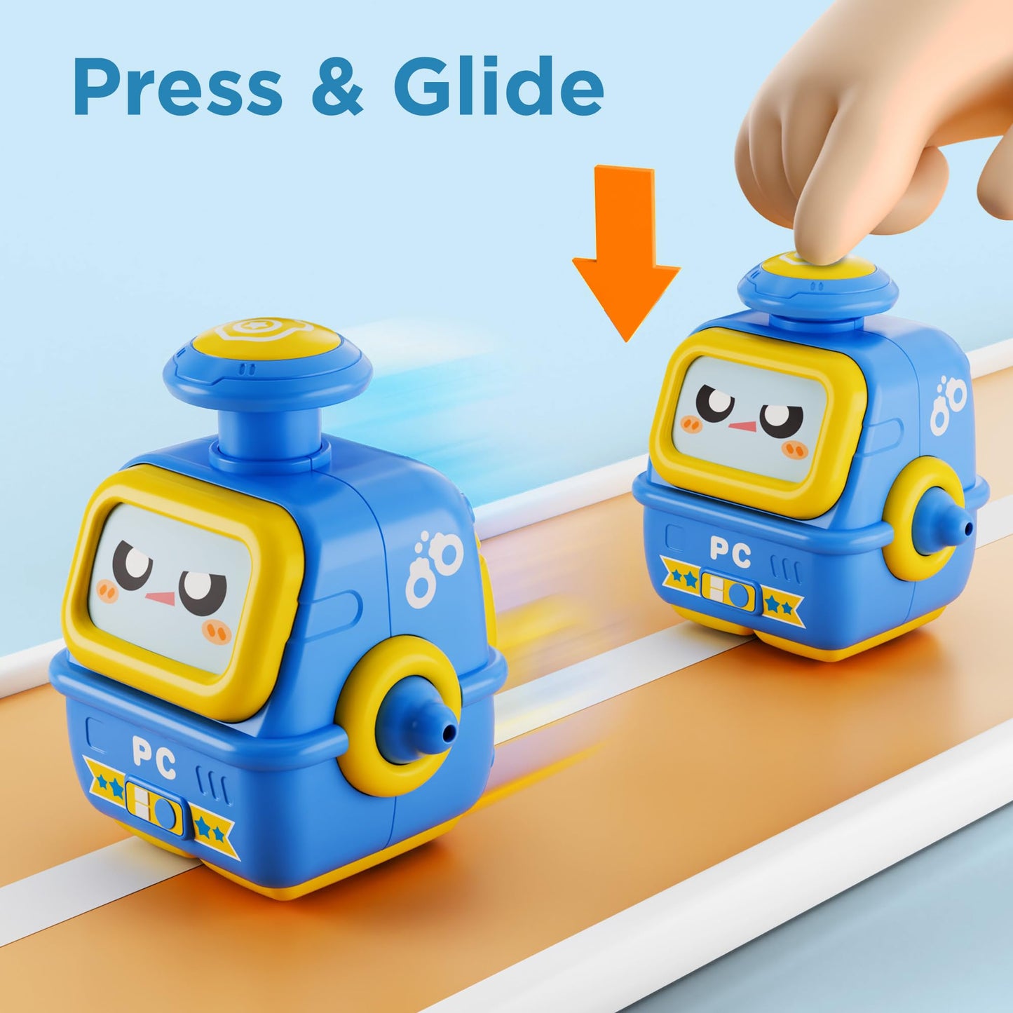 iPlay iLearn Press to Go Robot Car Toys - 4-Pack Push Cars for Toddlers 12-36 Months