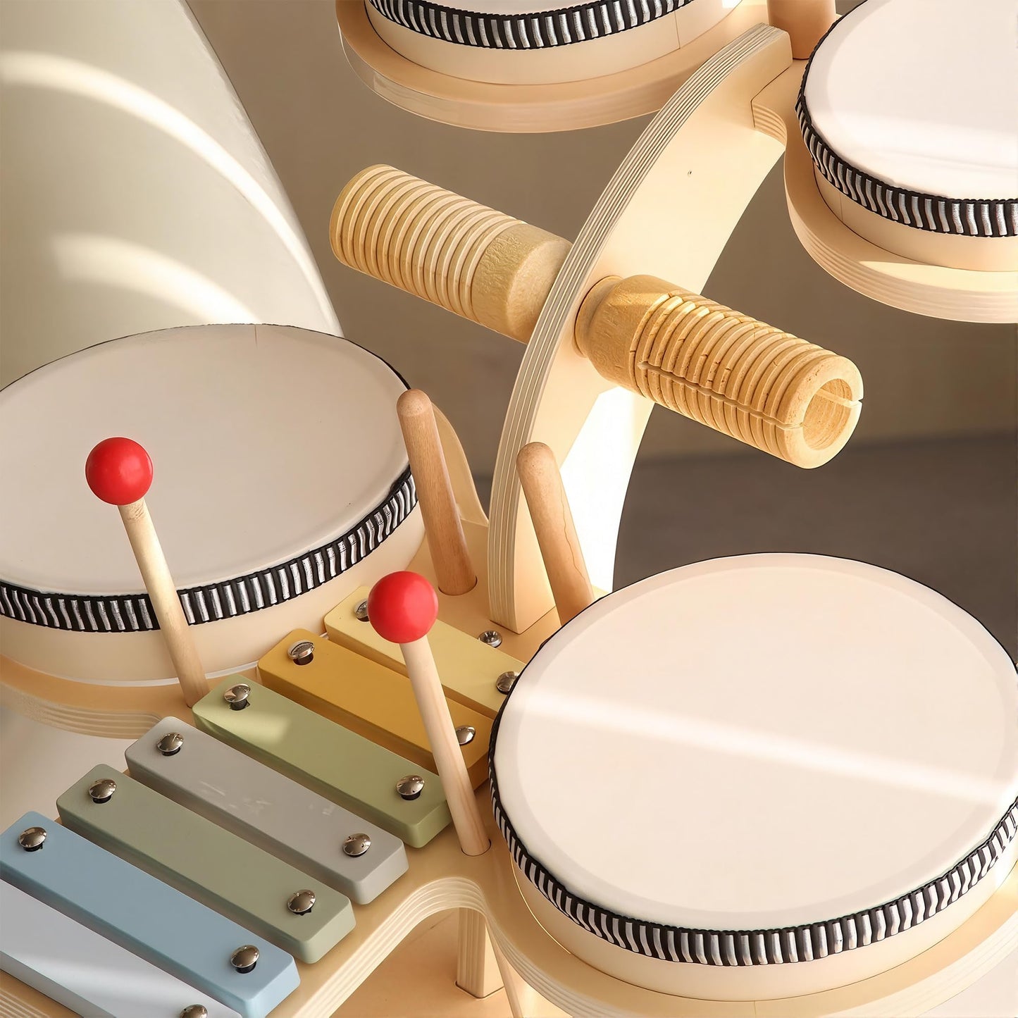 iPlay iLearn 8-in-1 Toddler Wooden Drum Set – Montessori Music Toy for 18 Months+