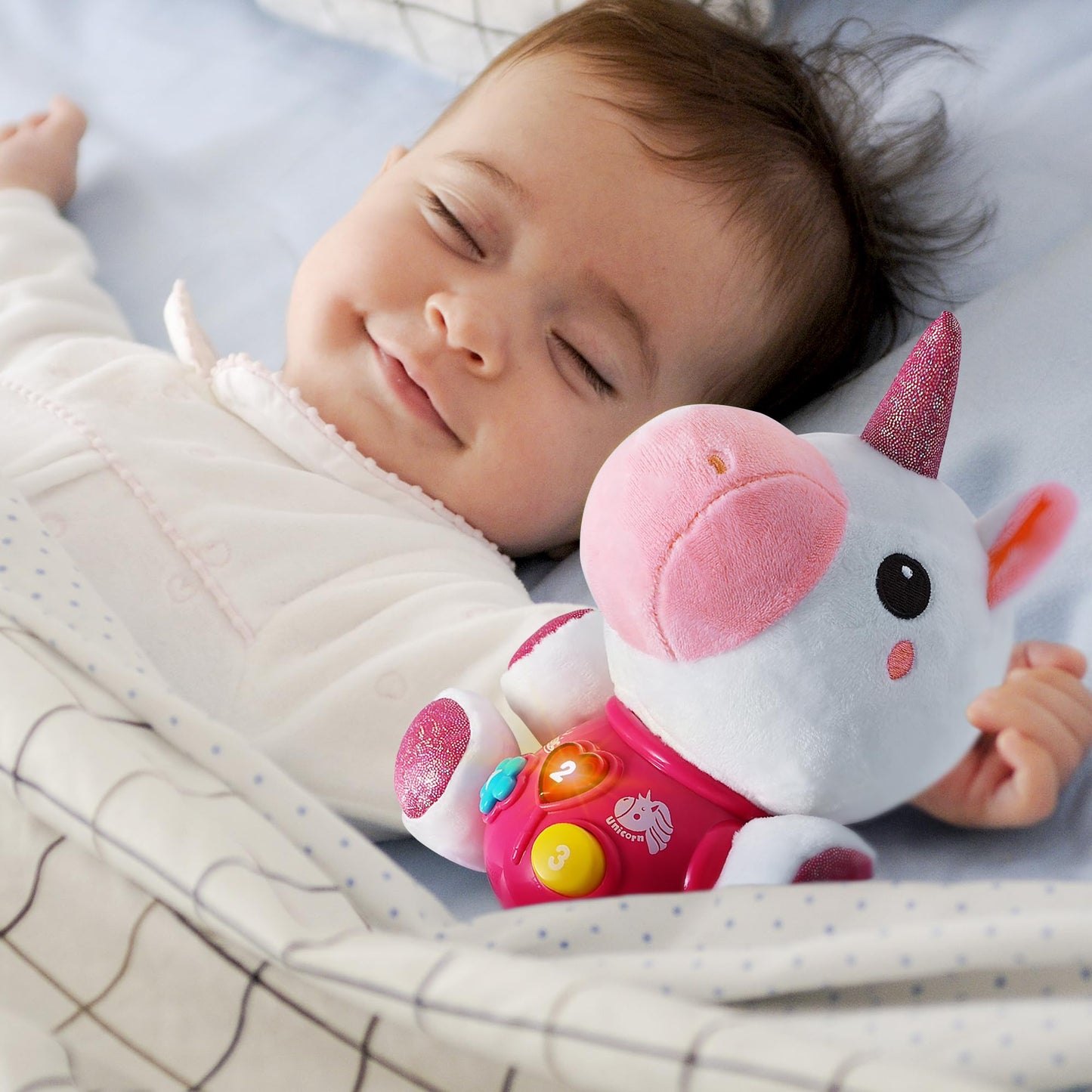 iPlay iLearn Baby Unicorn Musical Toy – Soft Plush, Light-Up Music for Sleep & Play