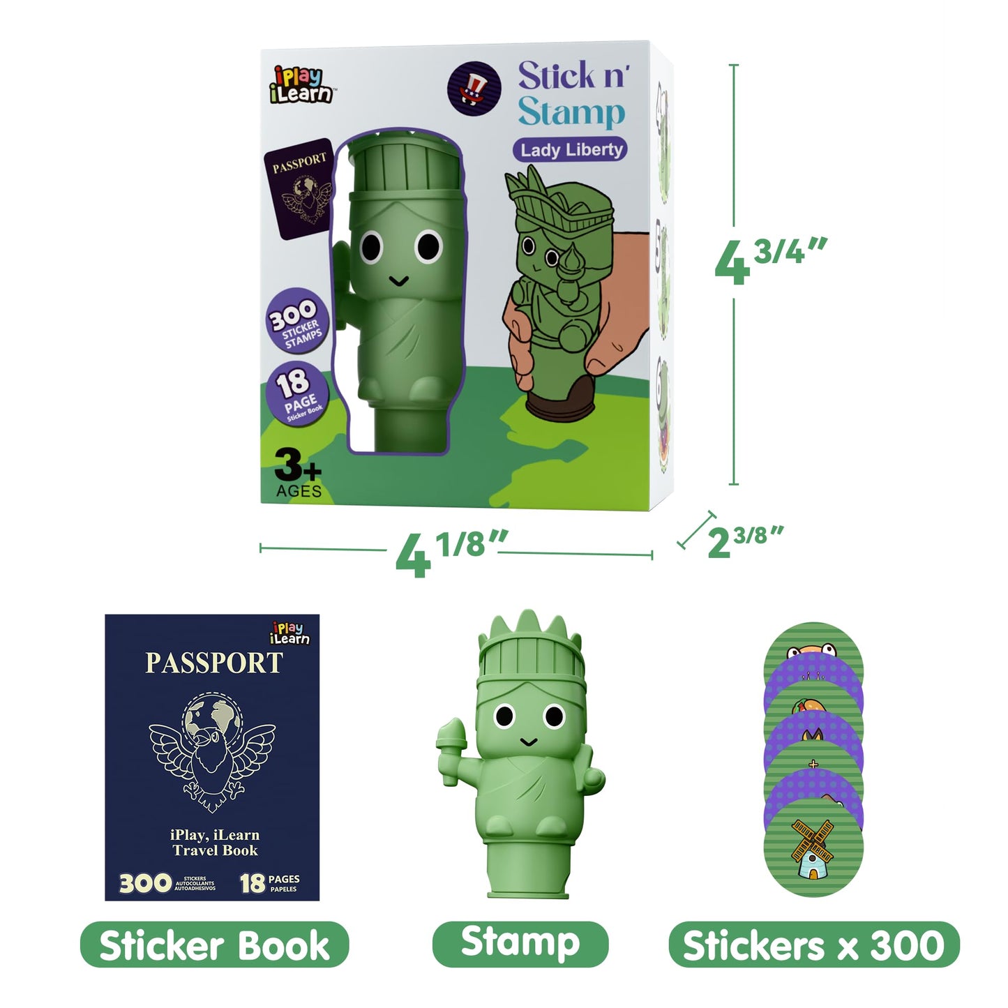 iPlay iLearn Lady Libert Sticker Set – 400+ Stickers & 18-Page Activity Book