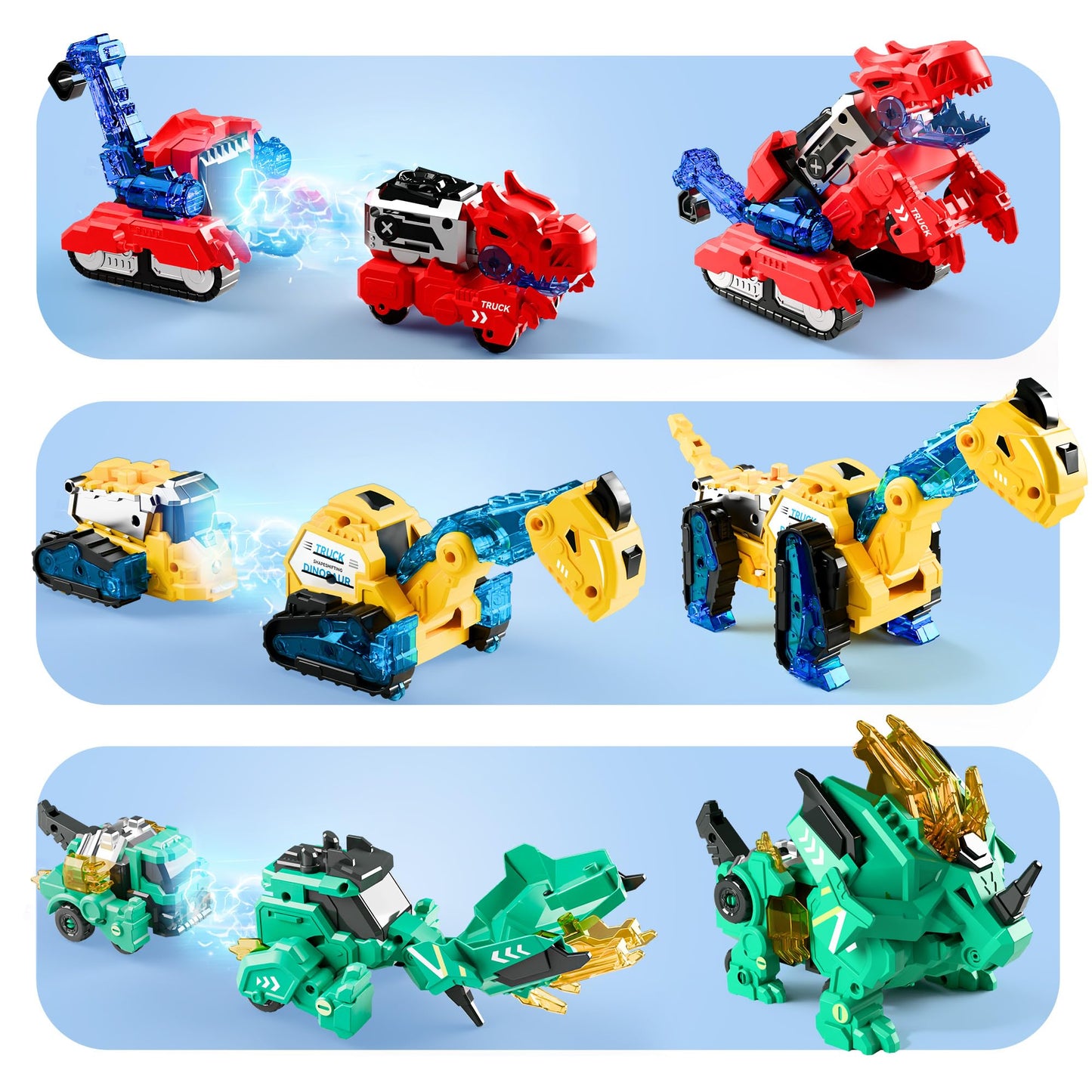 iPlay iLearn Dinosaur Transformer Robot Toy – 6-in-1 Magnetic Dino Cars for STEM Learning (Ages 3-8)