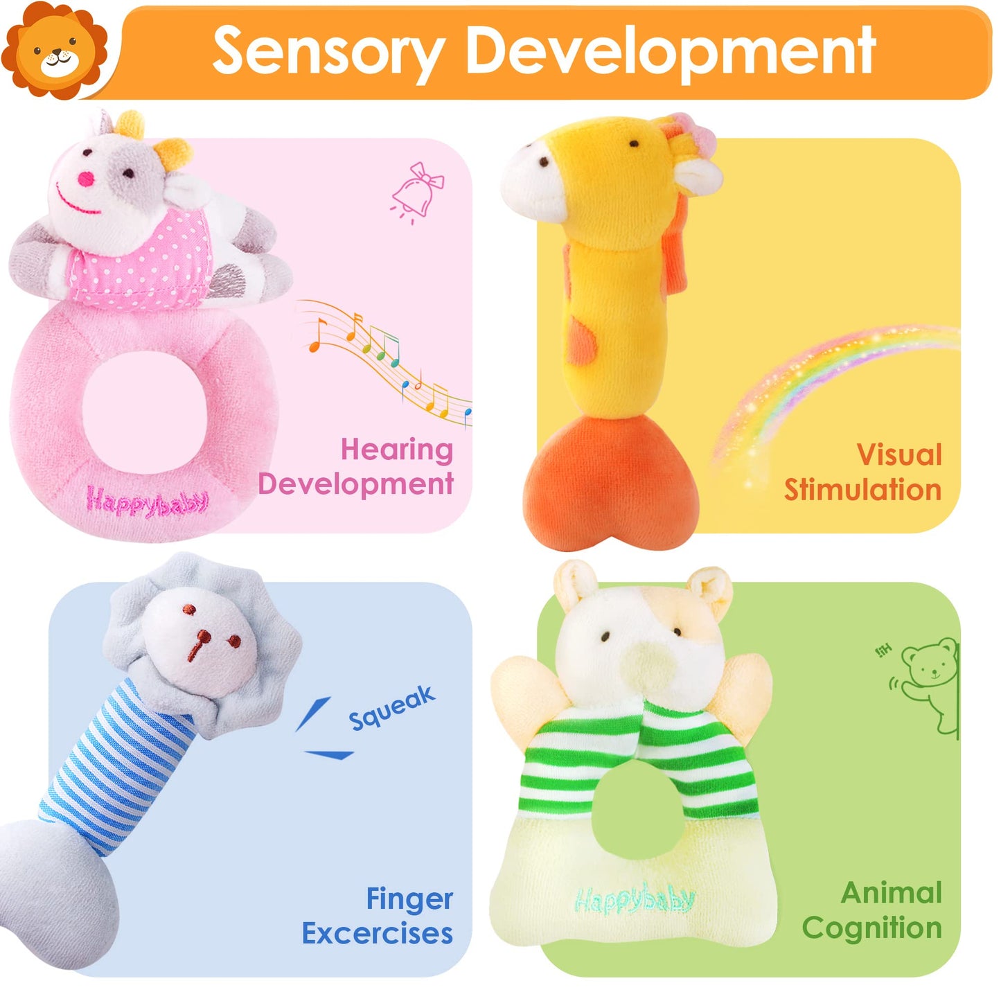 iPlay iLearn Baby Jungle Plush Rattle – Sensory Toys for 0-12 Months