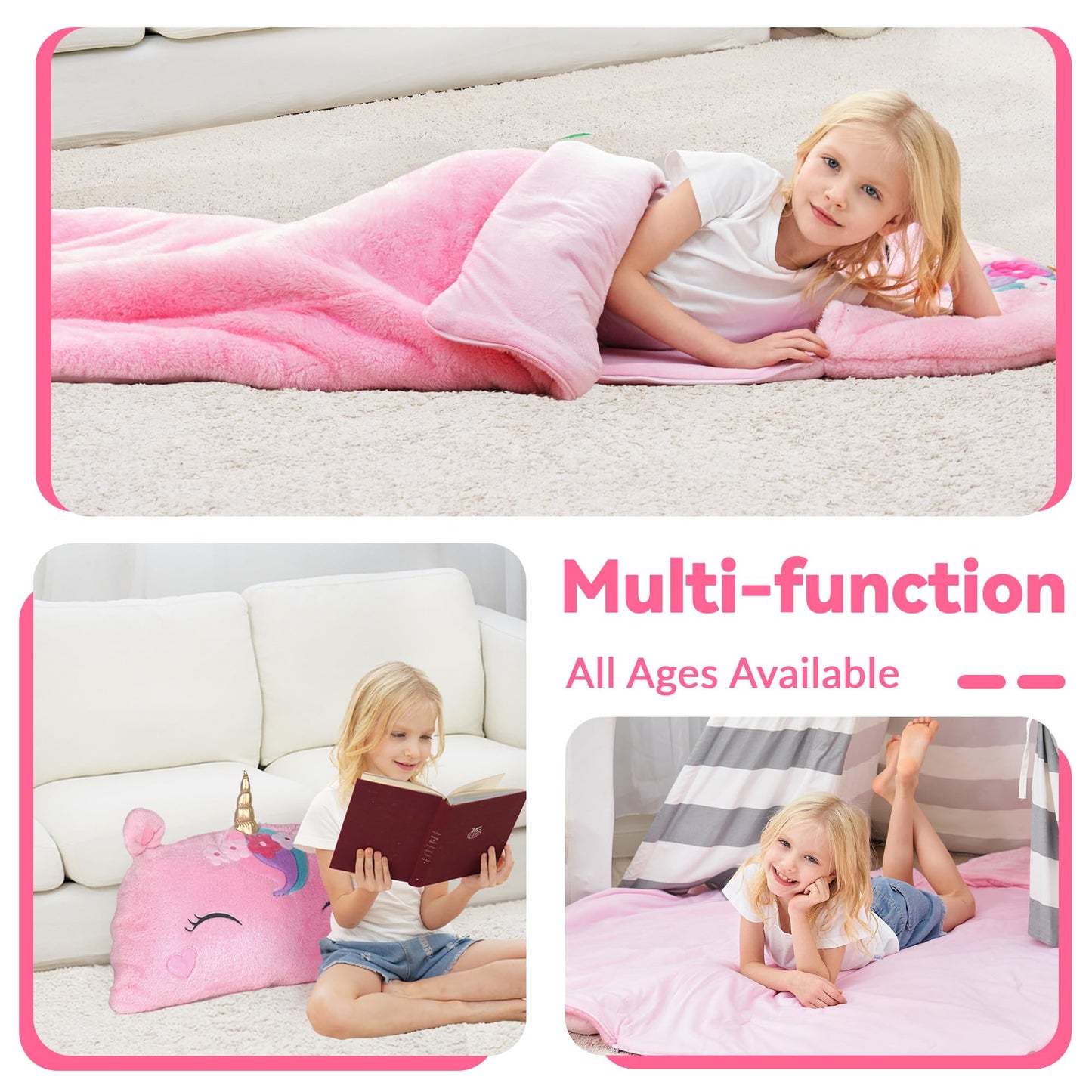 iPlay iLearn Unicorn Sleeping Bag for Kids – 2-in-1 Nap Mat & Pillow