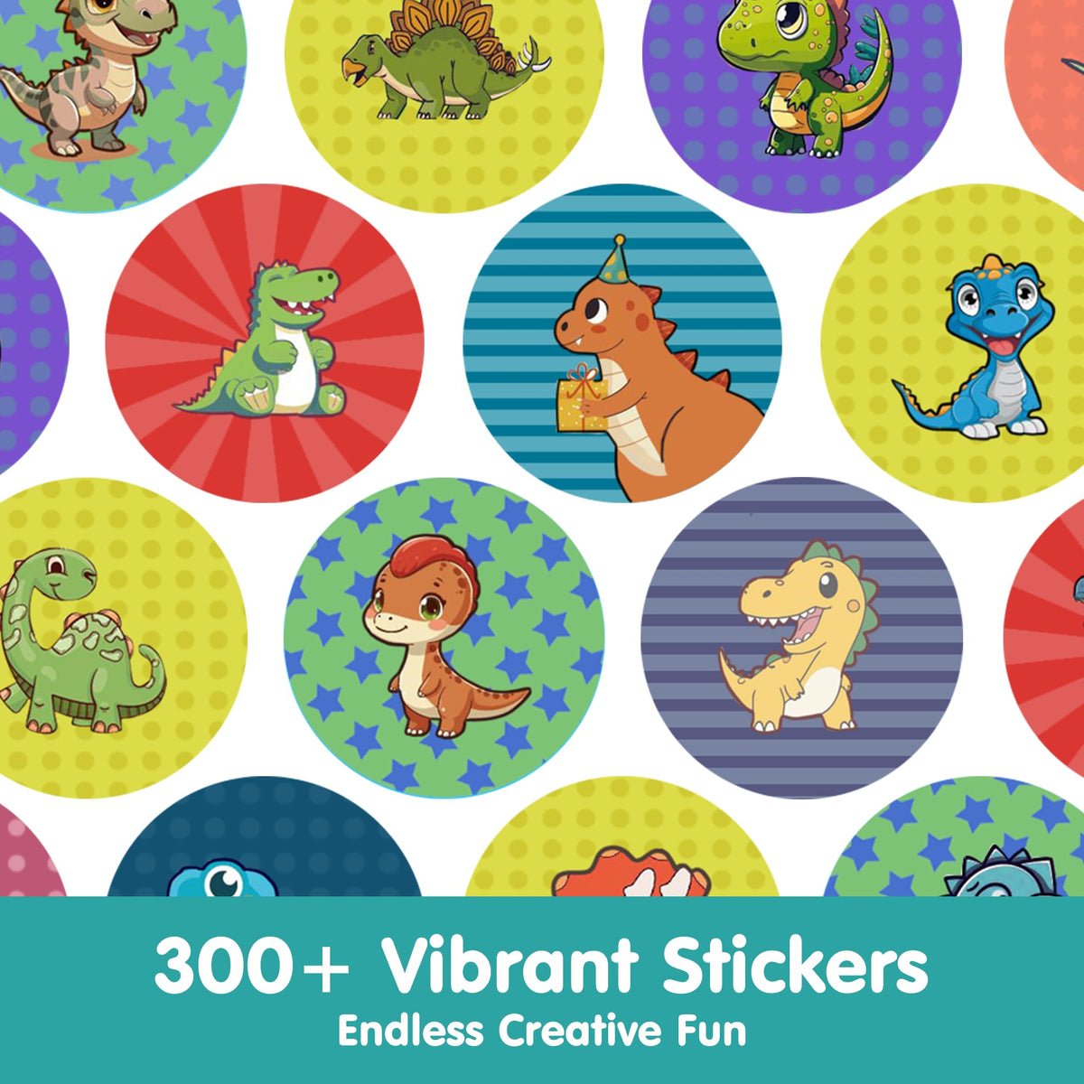 iPlay iLearn Kid Dinosaur Sticker Stamp Set – 400+ Stickers, 18-Page Activity Book, Mess-Free Art for Ages 3–6