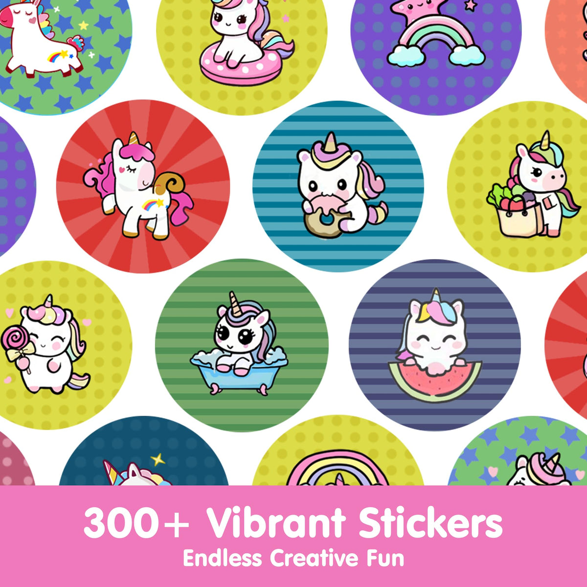 iPlay iLearn Unicorn Sticker Stamp Set – 400+ Stickers + 18-Page Activity Book | Mess-Free Creative Craft for Kids 3–6