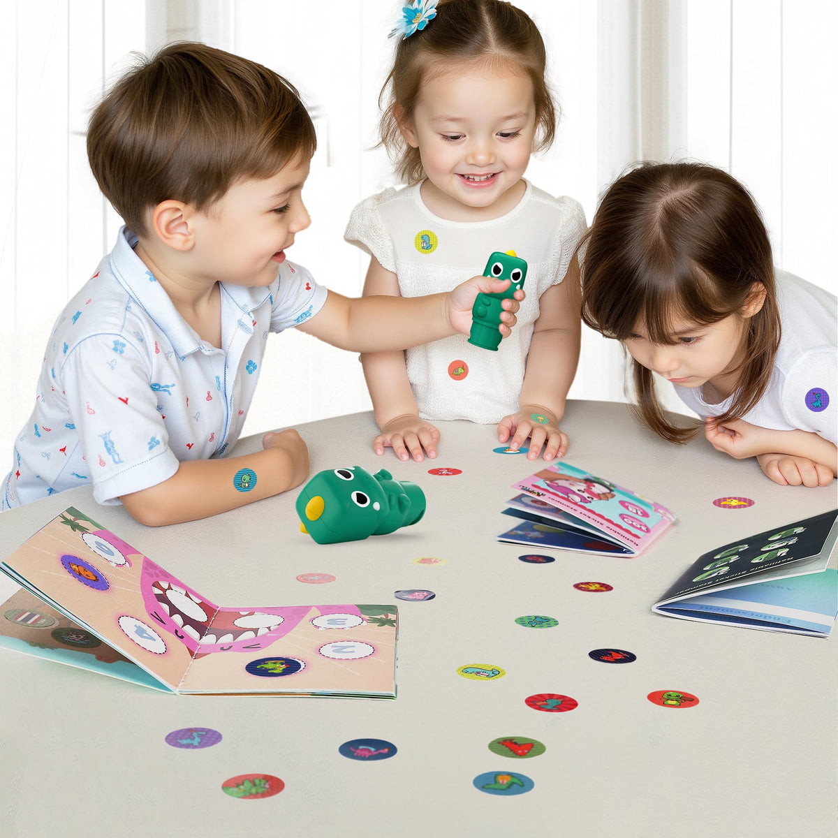 iPlay iLearn Kid Dinosaur Sticker Stamp Set – 400+ Stickers, 18-Page Activity Book, Mess-Free Art for Ages 3–6