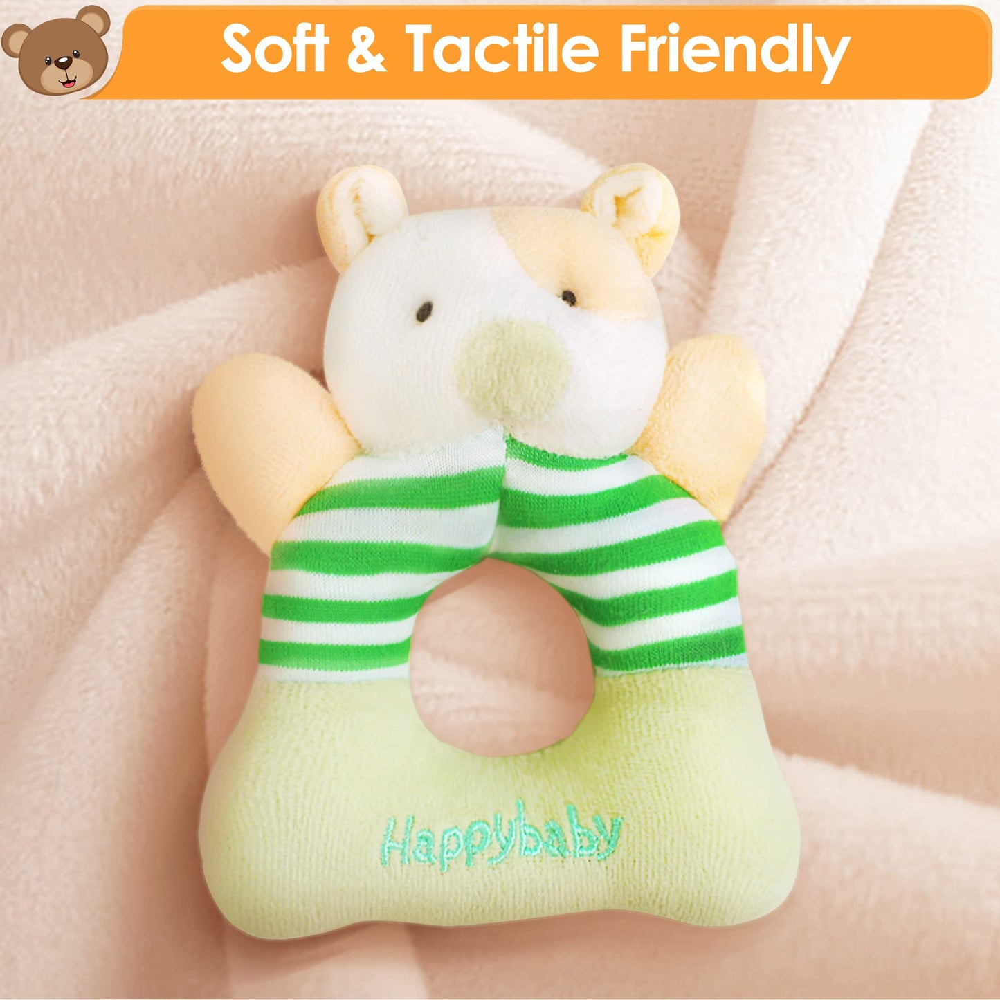 iPlay iLearn Baby Jungle Plush Rattle – Sensory Toys for 0-12 Months