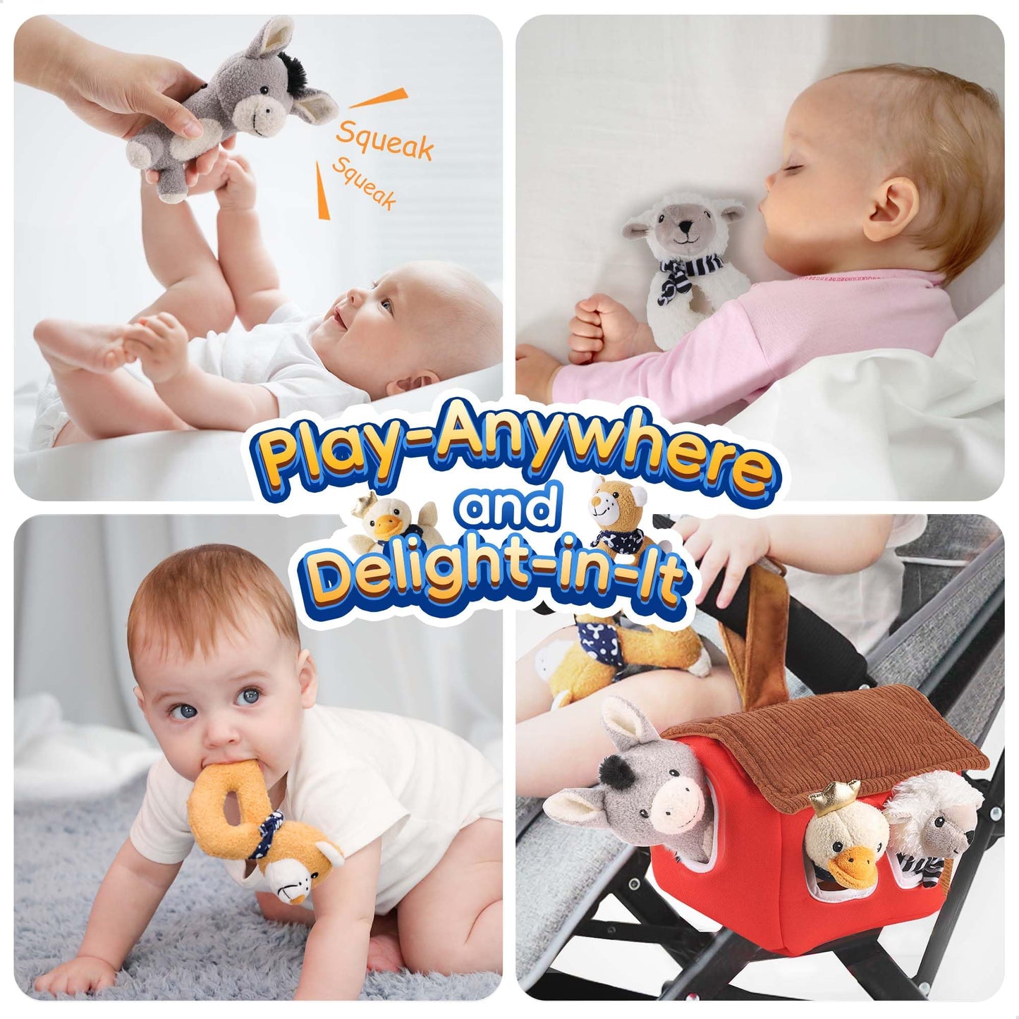 iPlay iLearn Farm Baby Rattle Set – Soft Plush Toys for 3+ Months