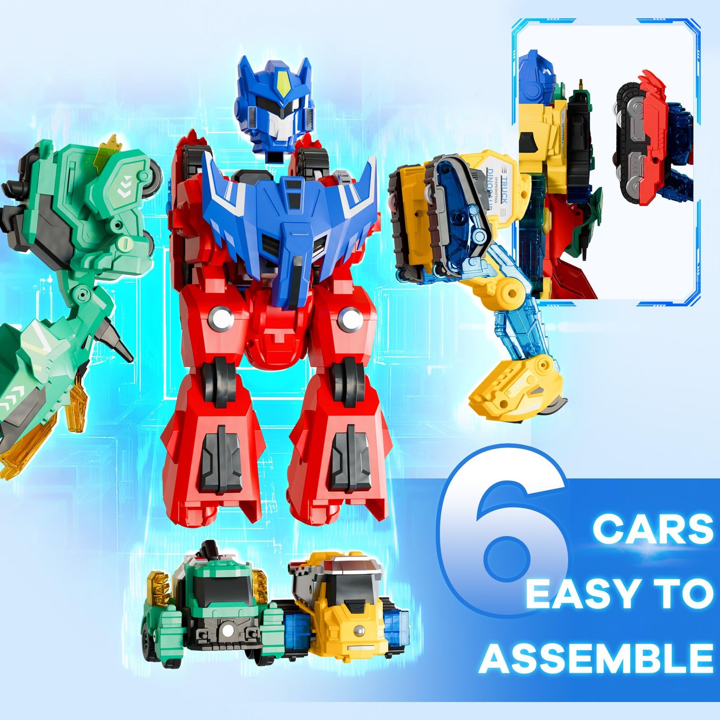 iPlay iLearn Dinosaur Transformer Robot Toy – 6-in-1 Magnetic Dino Cars for STEM Learning (Ages 3-8)