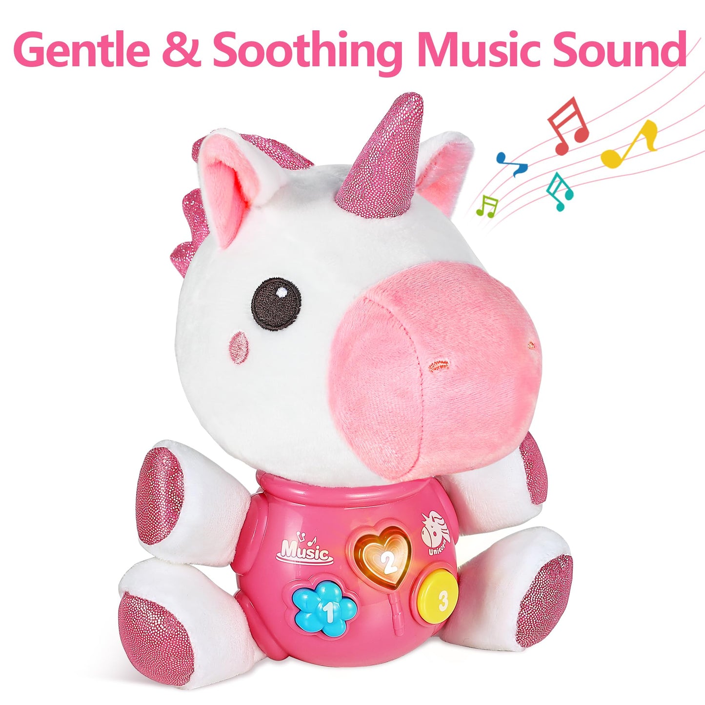 iPlay iLearn Baby Unicorn Musical Toy – Soft Plush, Light-Up Music for Sleep & Play
