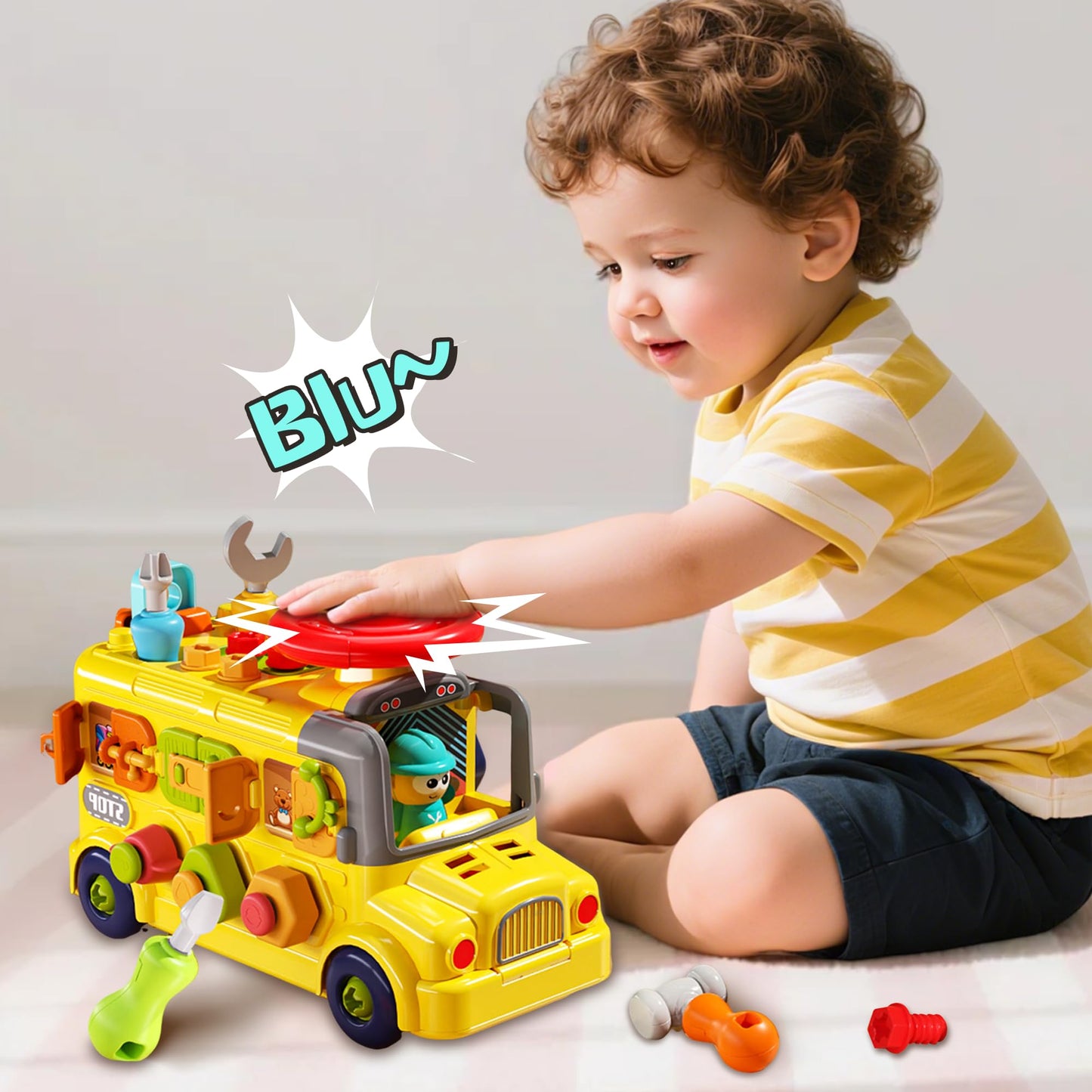 iPlay iLearn Toddler Busy Bus Toy – STEM Take-Apart School Bus with Tools, Gears & Steering Wheel (Ages 3-5)