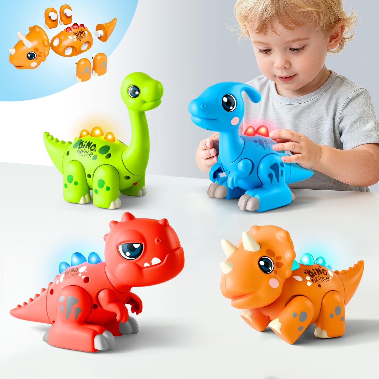 iPlay iLearn Toddler Dinosaur Toy – Easy Take Apart Dino Building Set with Lights & Roars