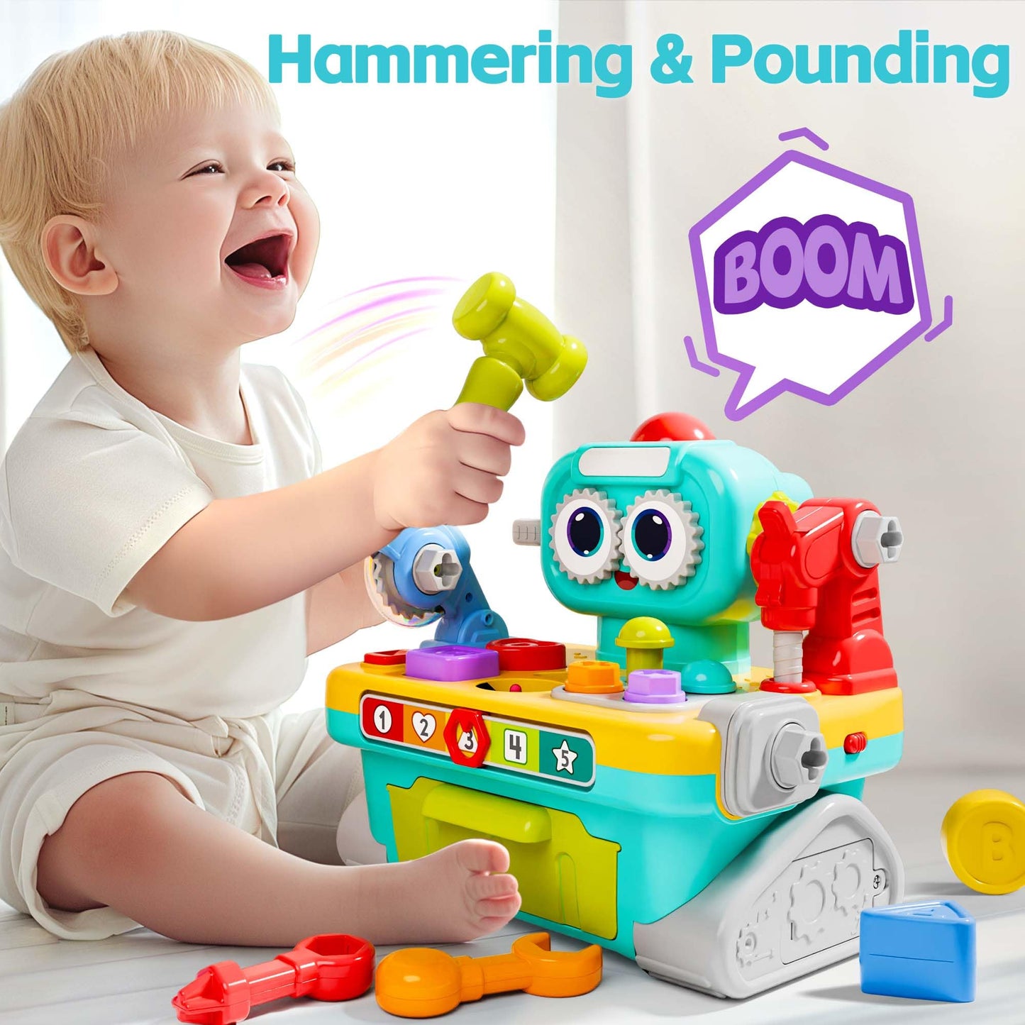 iPlay iLearn Toddler Musical Workbench Toy - Pretend Tool Set for 12-24 Months