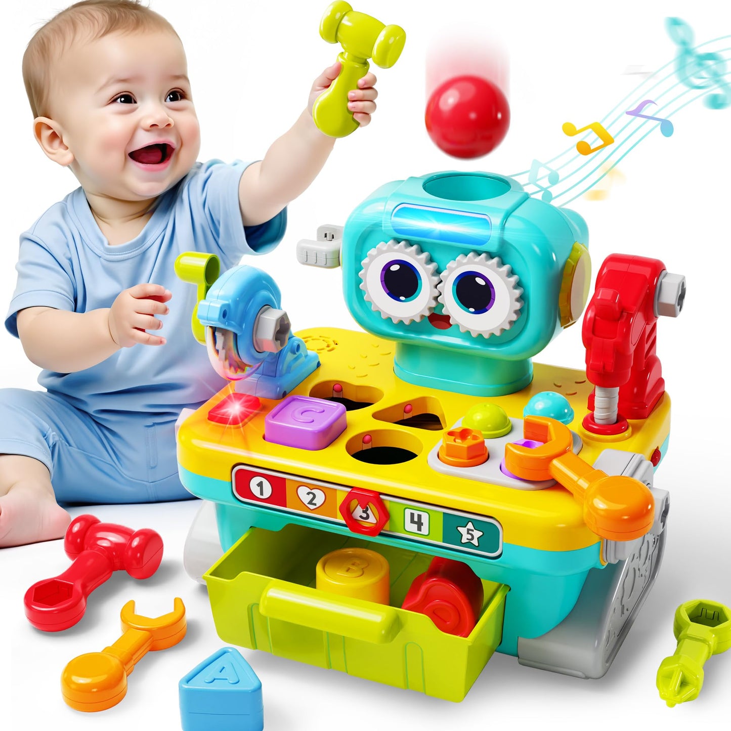 iPlay iLearn Toddler Musical Workbench Toy - Pretend Tool Set for 12-24 Months