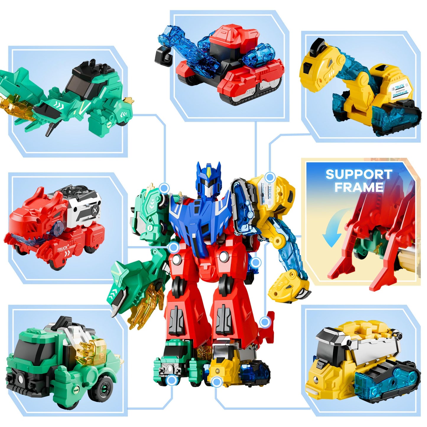 iPlay iLearn Dinosaur Transformer Robot Toy – 6-in-1 Magnetic Dino Cars for STEM Learning (Ages 3-8)