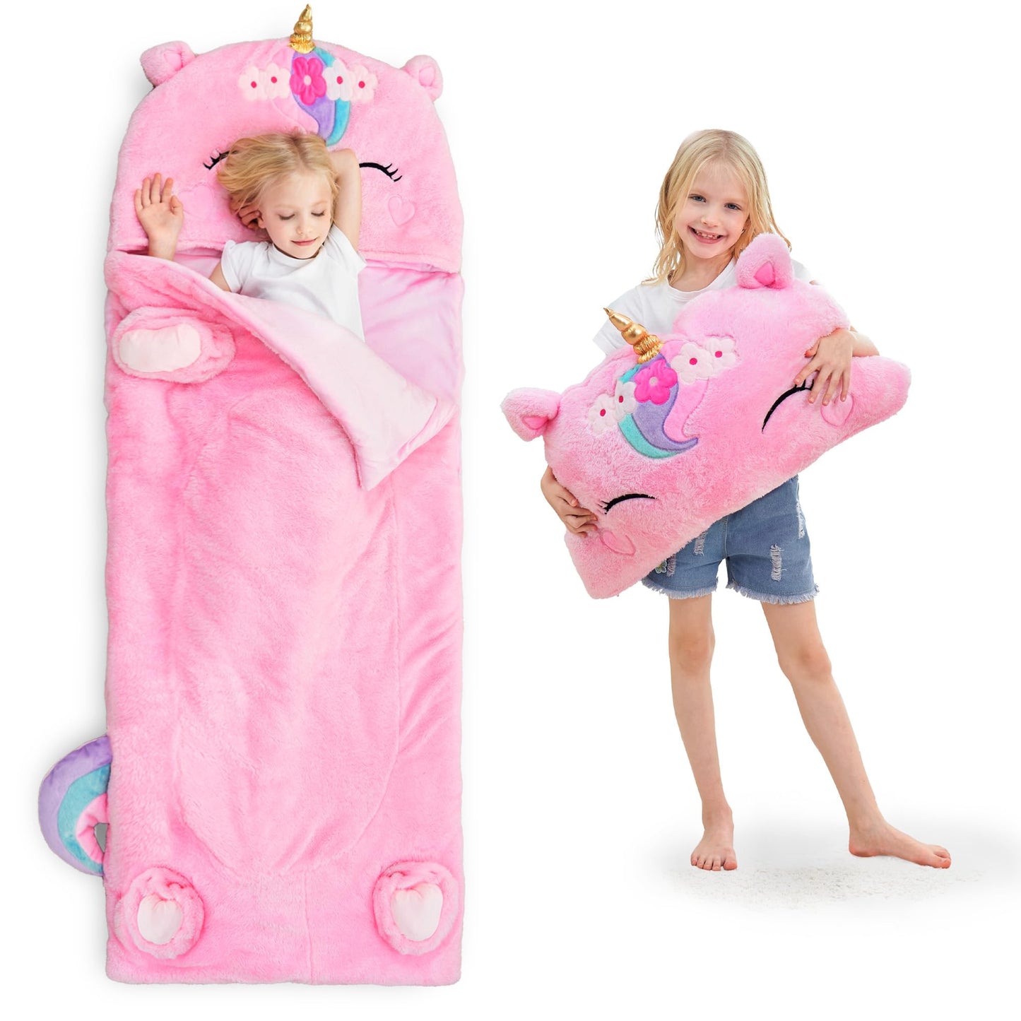 iPlay iLearn Unicorn Sleeping Bag for Kids – 2-in-1 Nap Mat & Pillow