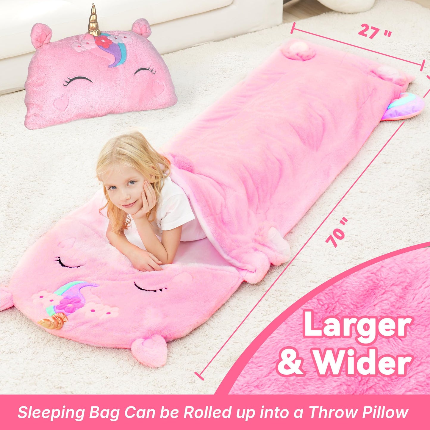 iPlay iLearn Unicorn Sleeping Bag for Kids – 2-in-1 Nap Mat & Pillow