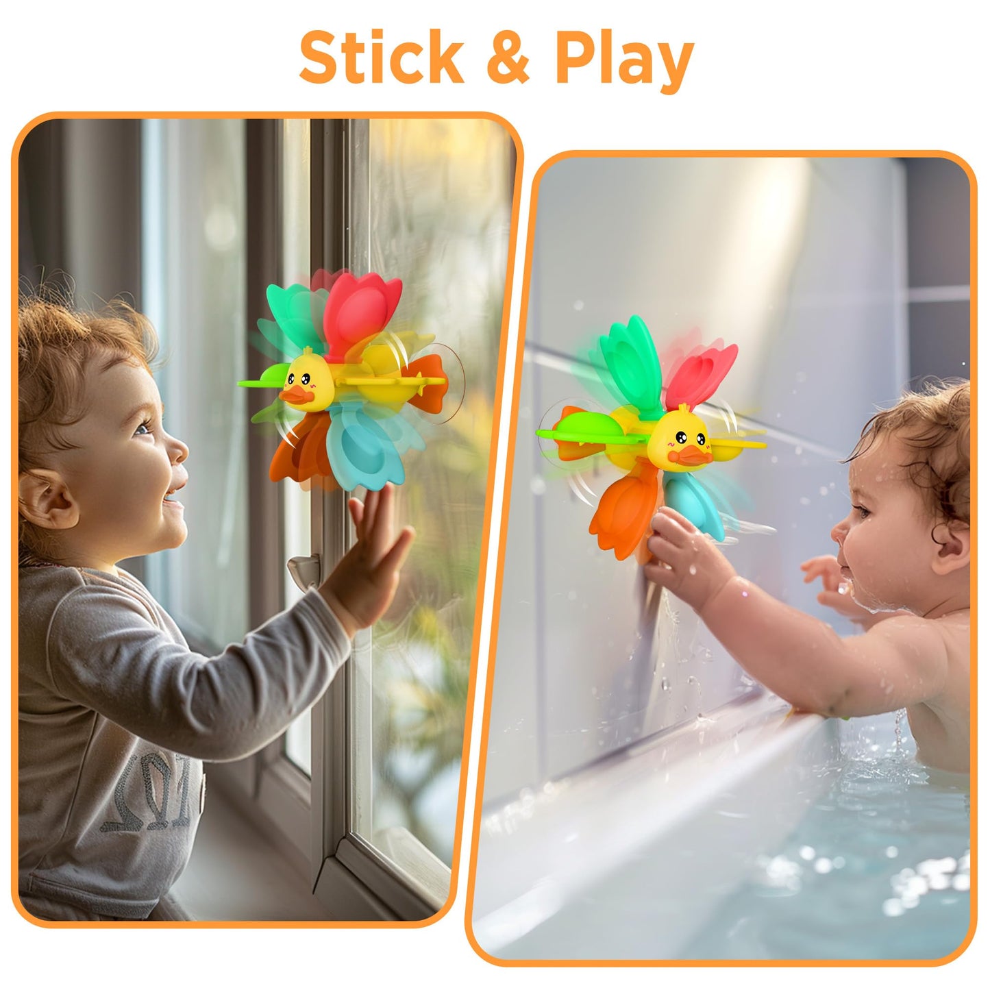 iPlay, iLearn Baby Duck Bath Toy Set – Windmill Suction, Wind-Up Duck, Fishing Net & Floating Animals