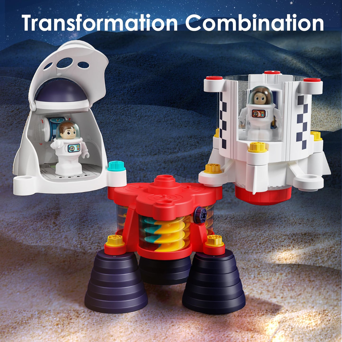 iPlay iLearn Rocket Space Toy – Space Shuttle Playset with Lights, Two Astronauts, STEM Take-Apart Gift for Ages 3-8