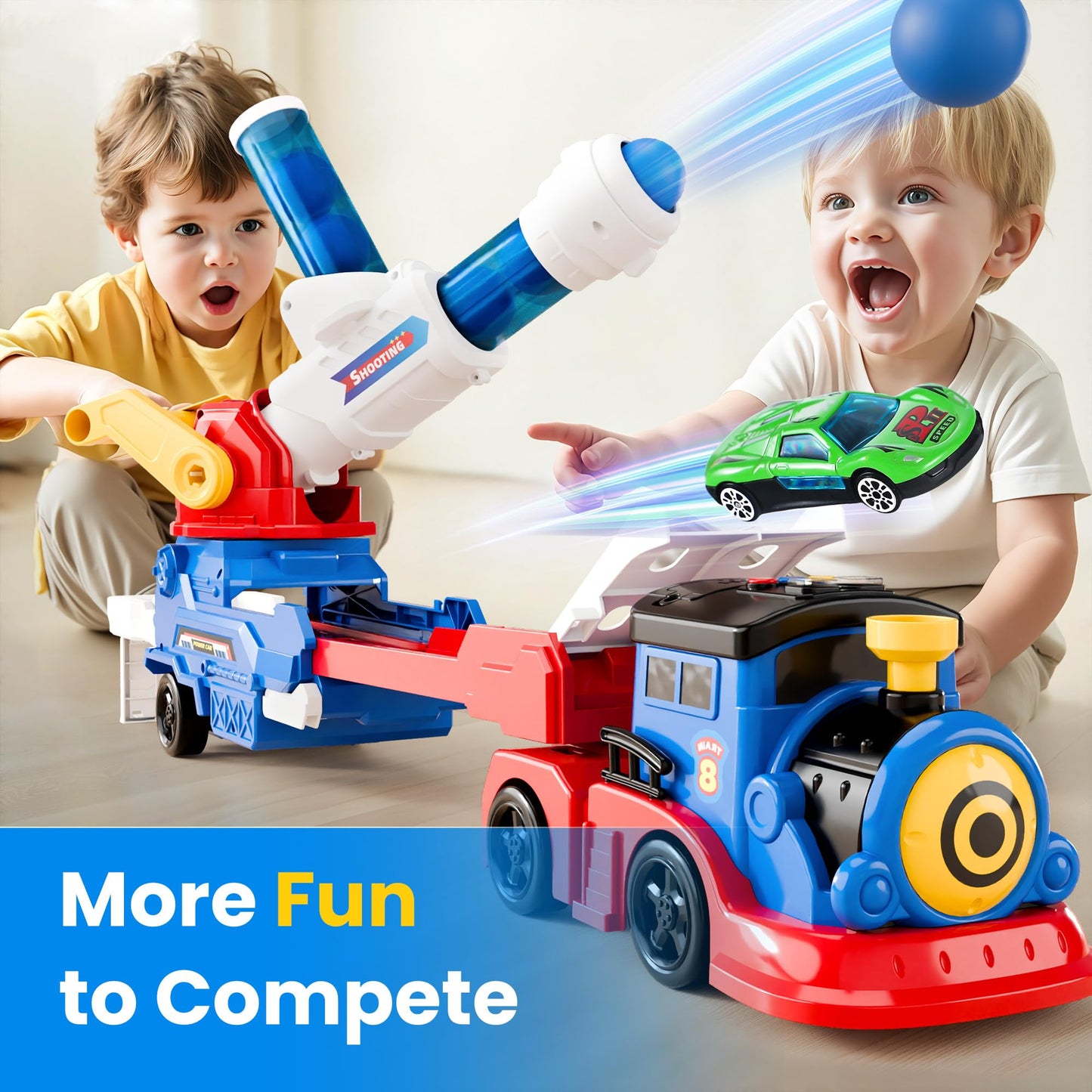 iPlay iLearn Kids Launching Truck Toy – 4 Diecast Cars, Ball Launcher, 28.5-Inch Racetrack for Ages 3-5