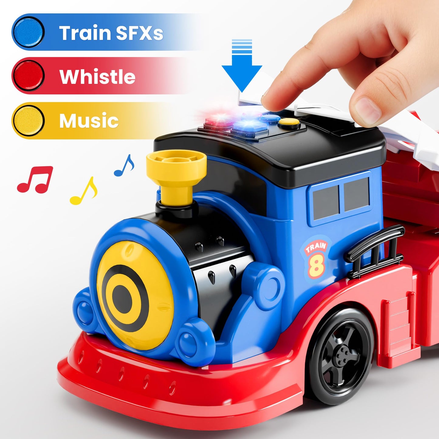 iPlay iLearn Kids Launching Truck Toy – 4 Diecast Cars, Ball Launcher, 28.5-Inch Racetrack for Ages 3-5