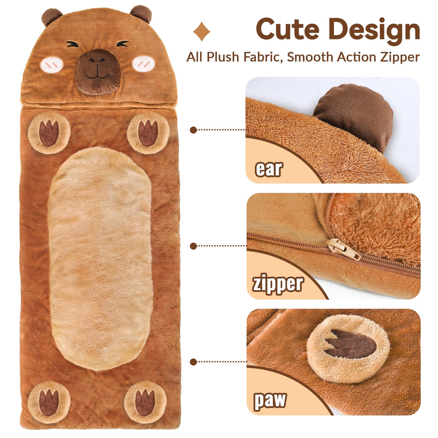 iPlay iLearn Capybara Slumber Bag – Plush 2-in-1 Nap Mat for Kids (Ages 3-12)