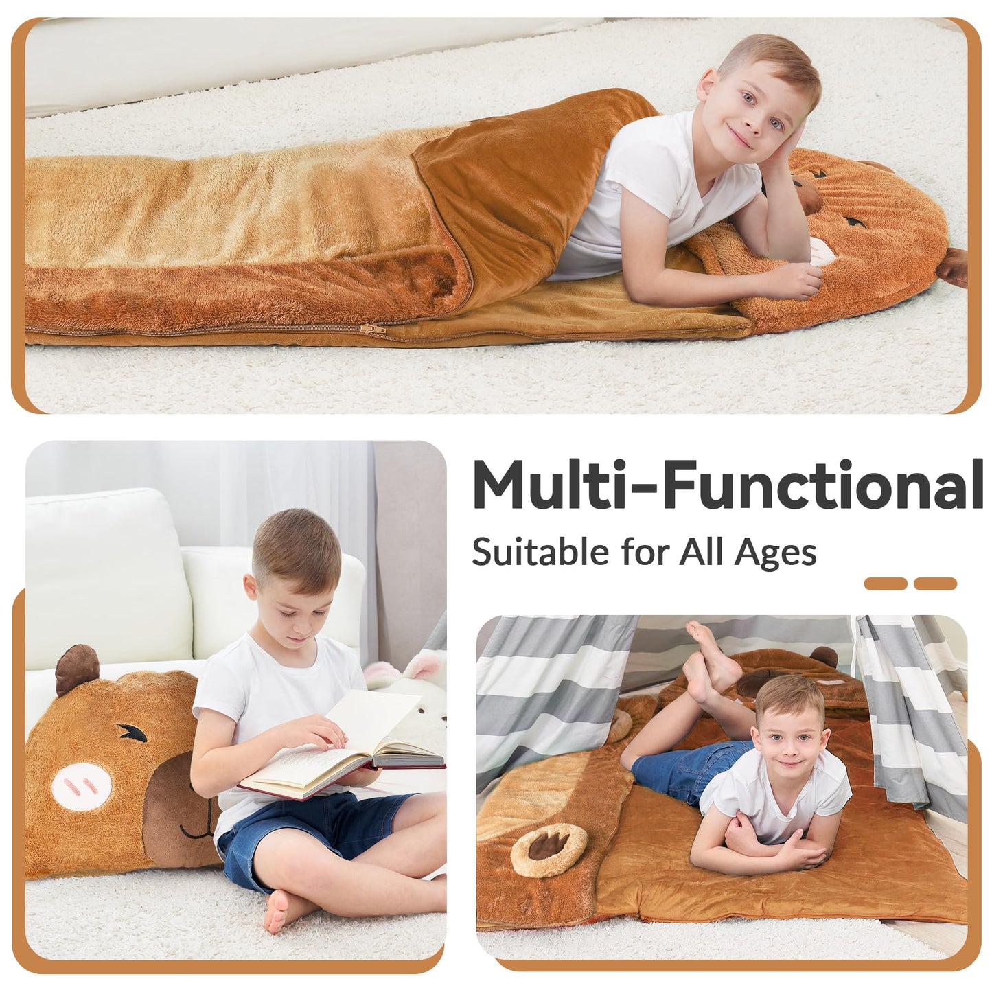 iPlay iLearn Capybara Slumber Bag – Plush 2-in-1 Nap Mat for Kids (Ages 3-12)