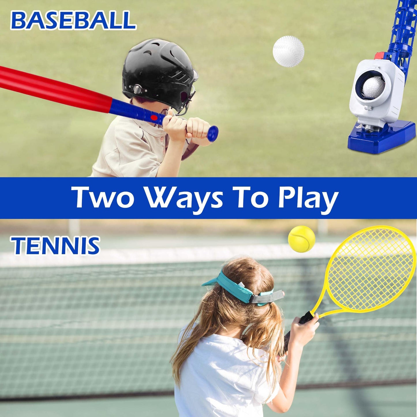 iPlay & iLearn 2-in-1 Kids Pitching Machine – RC Baseball & Tennis Pitcher for Outdoor Play