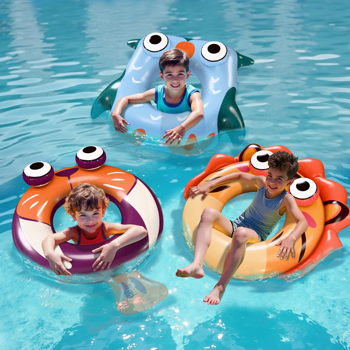 iPlay Pool Wave Kids Swim Rings – 3 Pack Animal Pool Floats for Ages 3-10