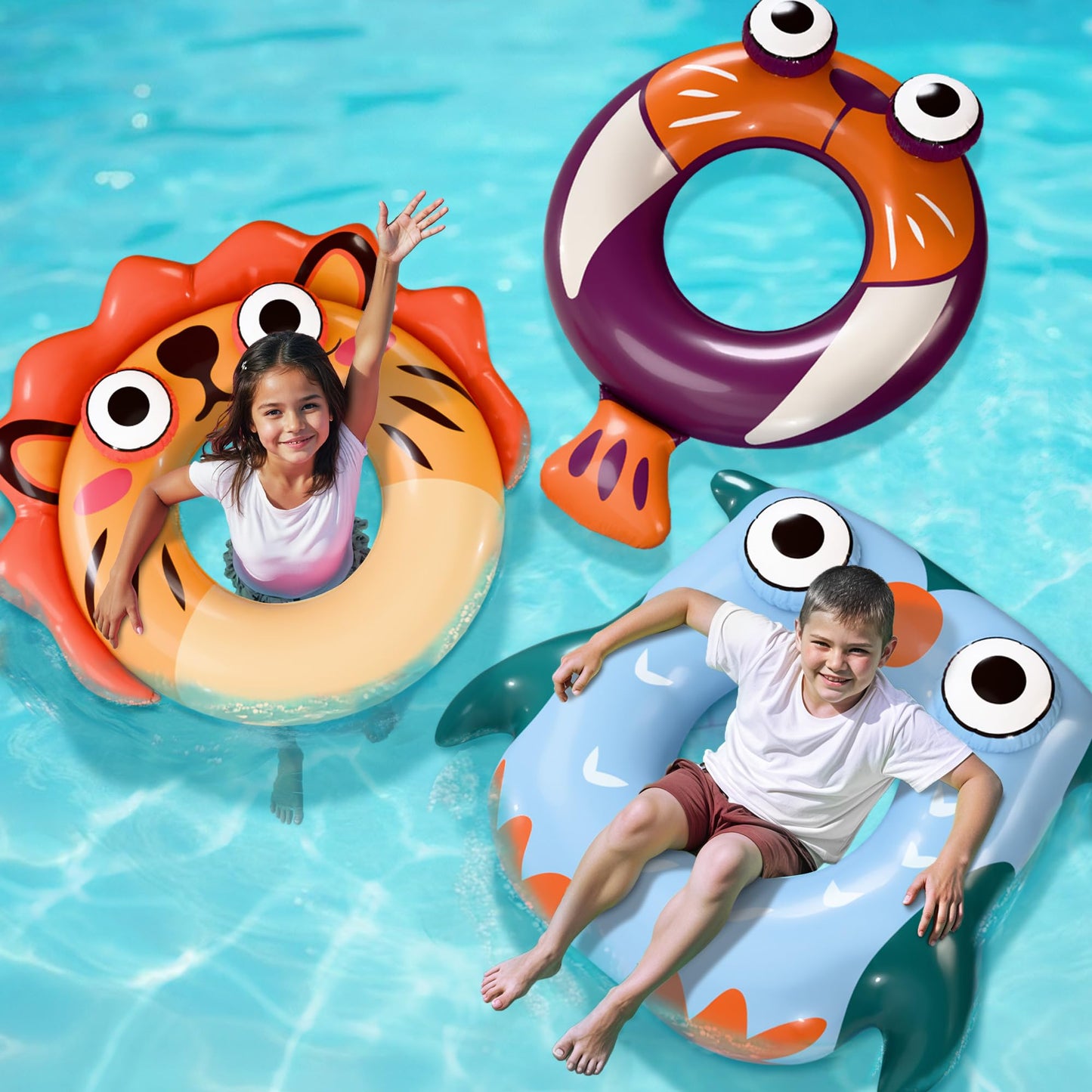 iPlay Pool Wave Kids Swim Rings – 3 Pack Animal Pool Floats for Ages 3-10