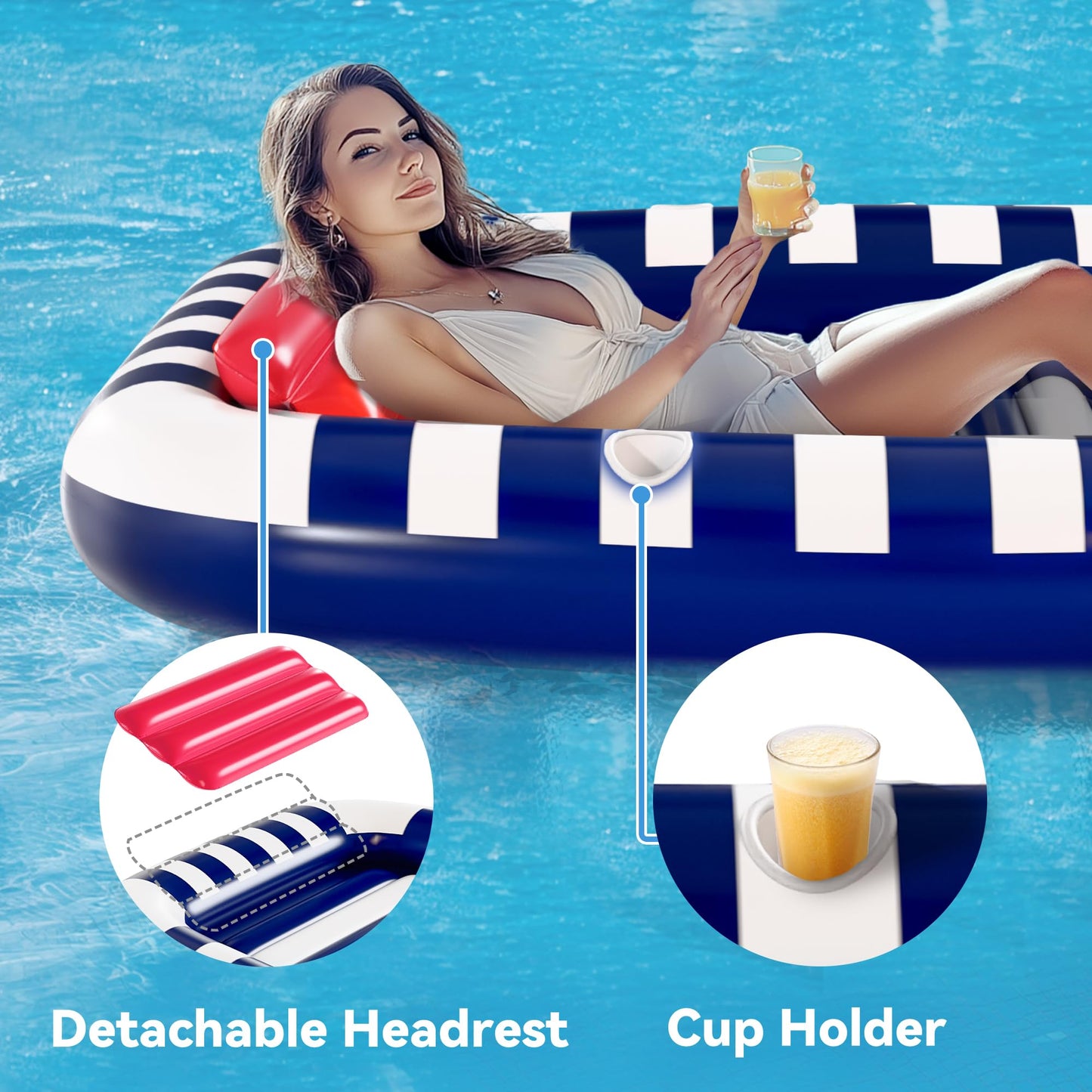iPlay Pool Wave Inflatable Lounger with Water Sprinkler – 80 x 66 in Blue