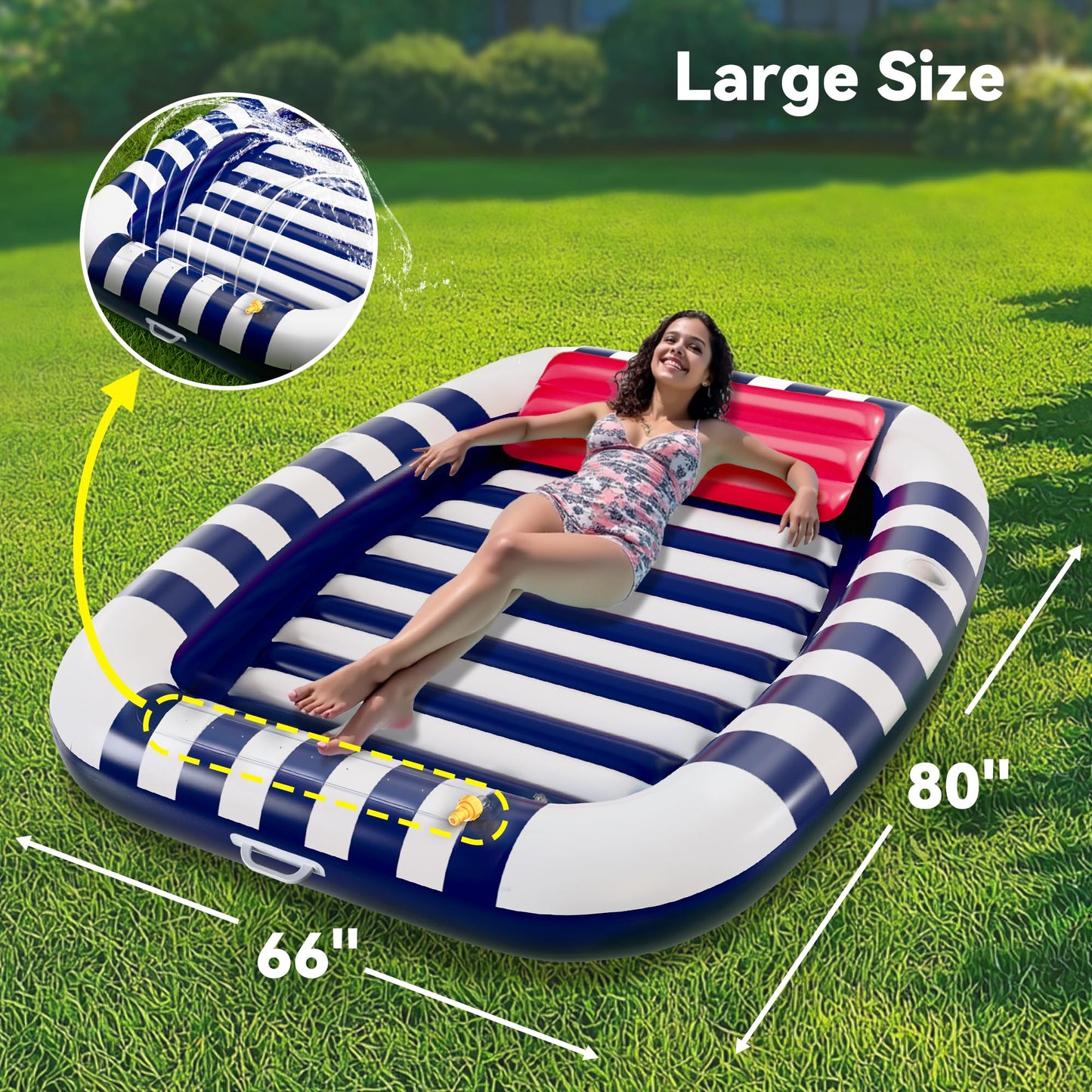 iPlay Pool Wave Inflatable Lounger with Water Sprinkler – 80 x 66 in Blue