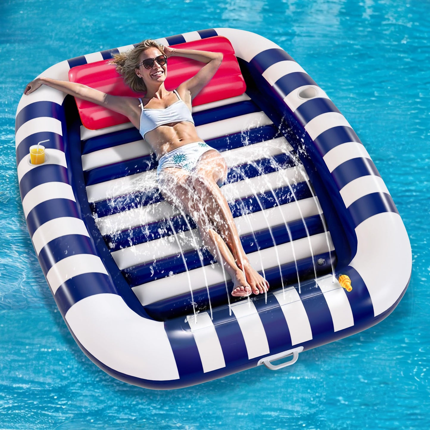 iPlay Pool Wave Inflatable Lounger with Water Sprinkler – 80 x 66 in Blue