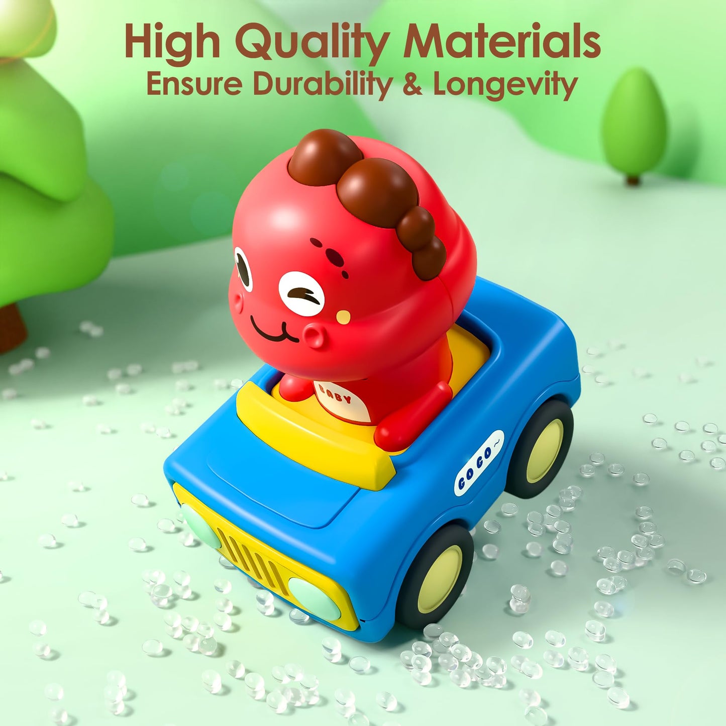 iPlay, iLearn Press Go Car Toys for Toddlers 1-3 — Dino Race Cars & Push-Go Friction Toy