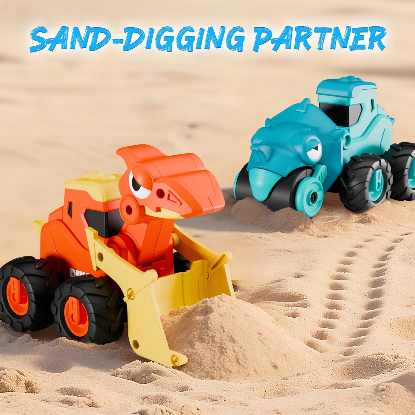 iPlay, iLearn Dinosaur Truck Toys for Toddlers – Press-Go Friction Cars, Dino-Construction Playset (18m+)