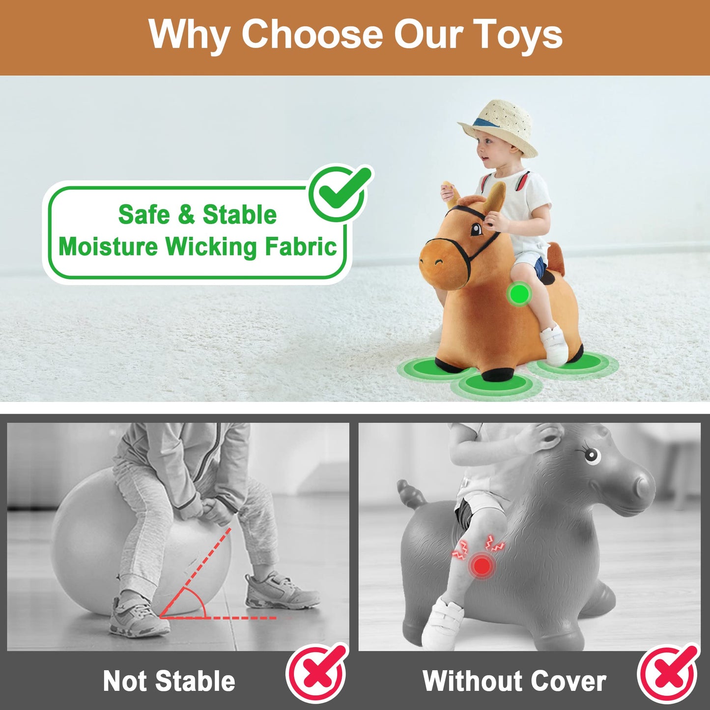 iPlay Bouncy Pals Hopping Horse – Toddler Plush Ride-On with Pump
