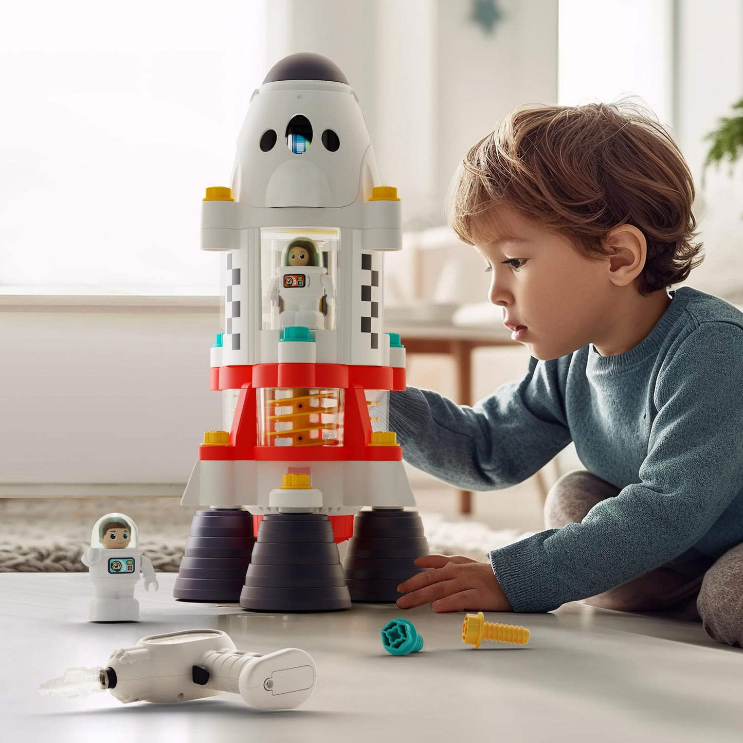 iPlay iLearn Rocket Space Toy – Space Shuttle Playset with Lights, Two Astronauts, STEM Take-Apart Gift for Ages 3-8