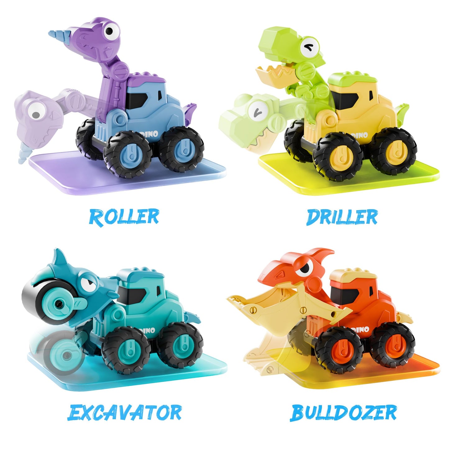 iPlay, iLearn Dinosaur Truck Toys for Toddlers – Press-Go Friction Cars, Dino-Construction Playset (18m+)