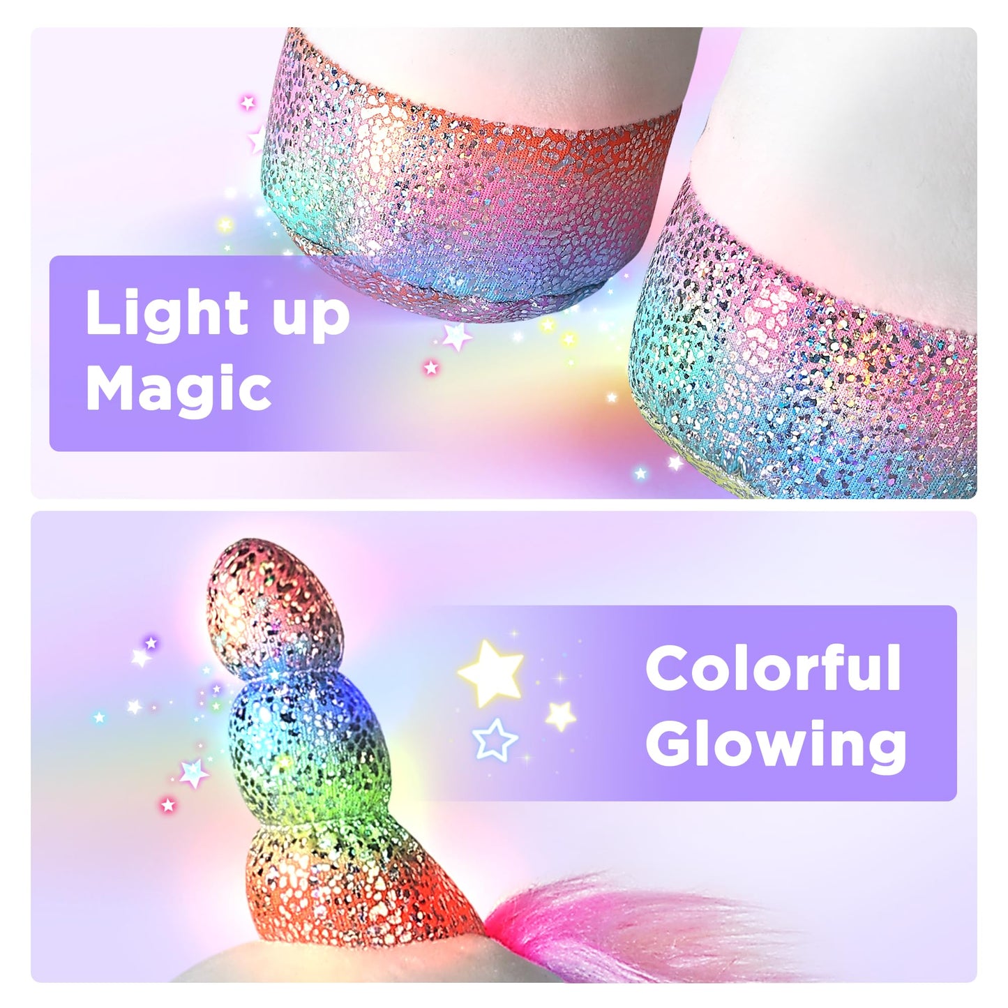 iPlay iLearn Plush Magic Unicorn Toy with Wand – Lights, Sounds & Interactive Play
