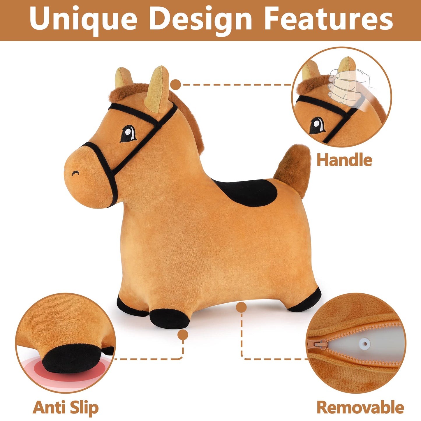 iPlay Bouncy Pals Hopping Horse – Toddler Plush Ride-On with Pump