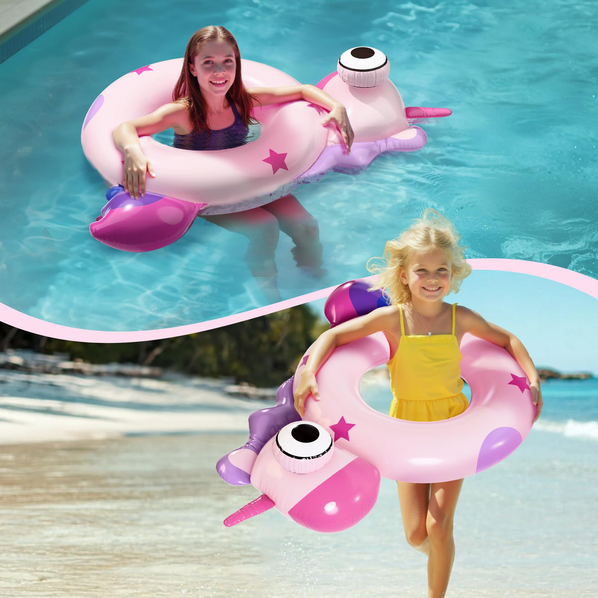 iPlay Pool Wave Kids Swim Ring – Unicorn Inflatable Float for Ages 3-10 | Pool & Beach Toy
