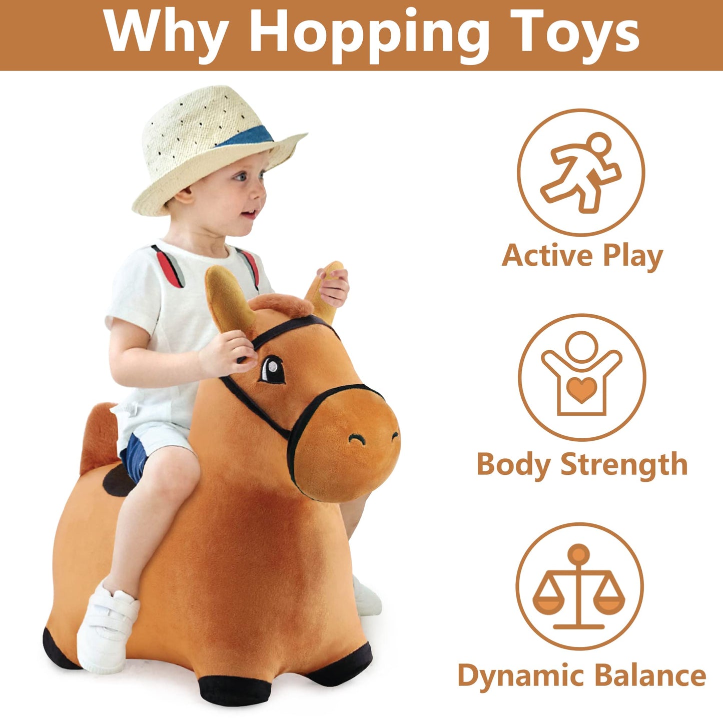 iPlay Bouncy Pals Hopping Horse – Toddler Plush Ride-On with Pump